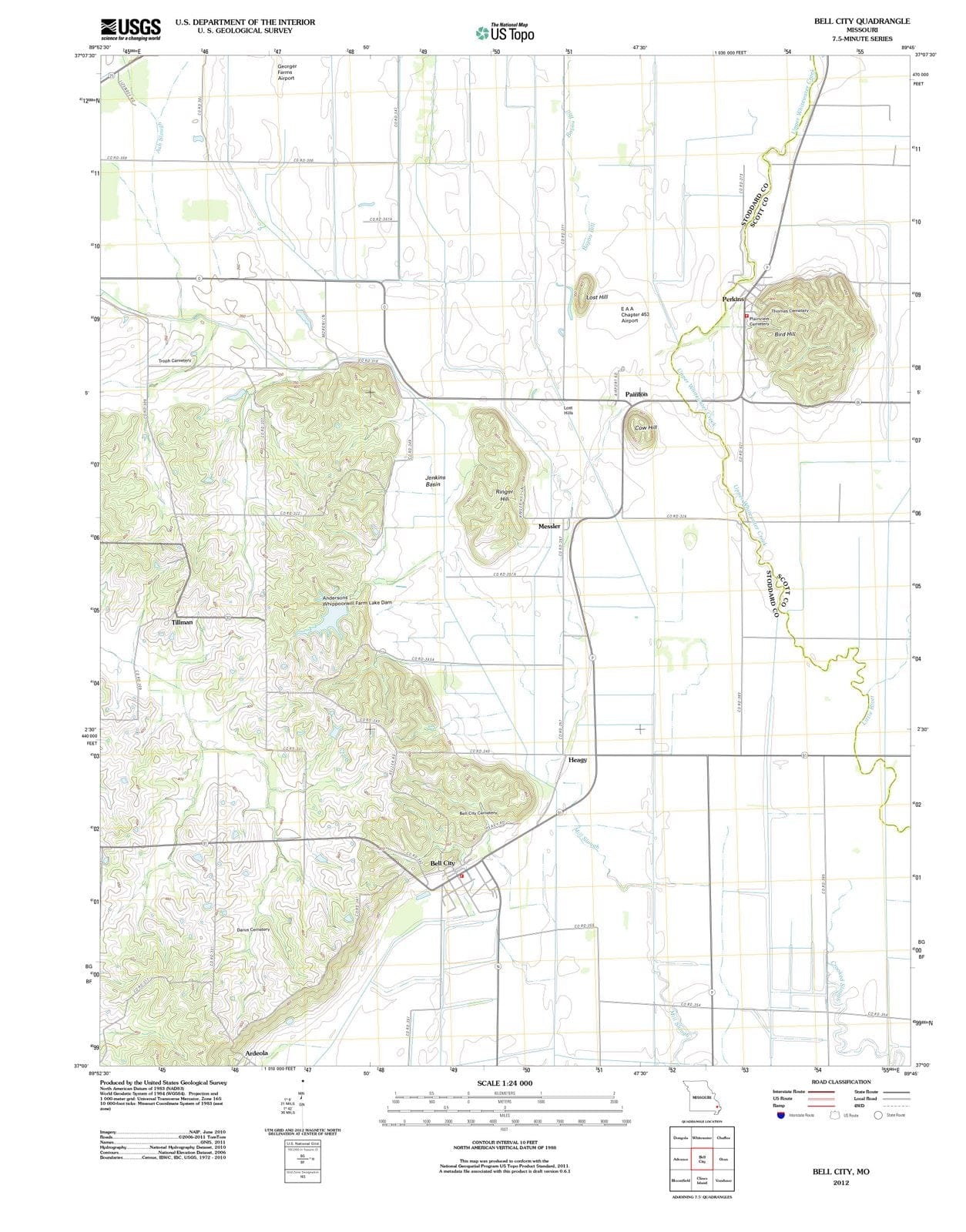 2012 Bell City, MO - Missouri - USGS Topographic Map