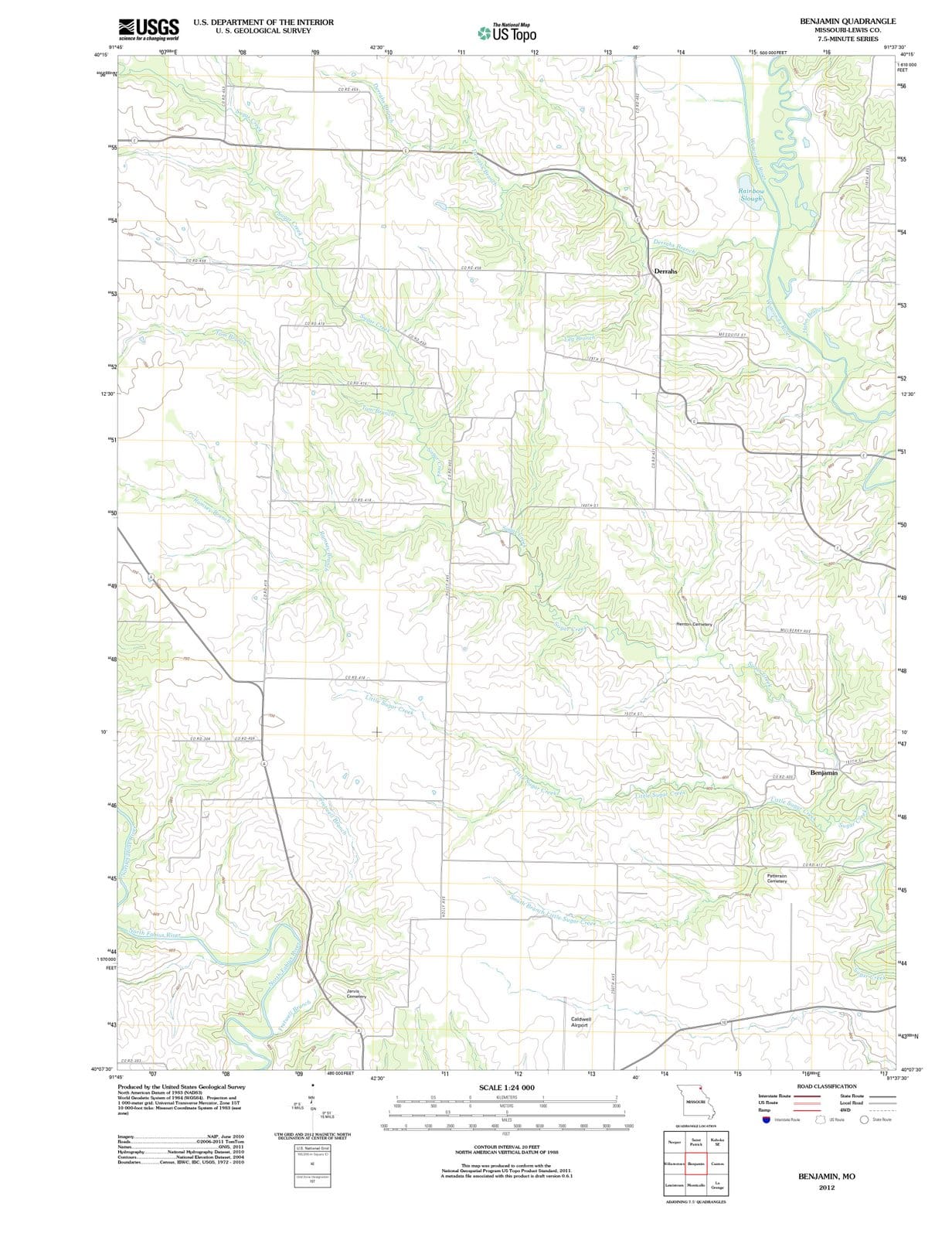 2012 Benjamin, MO - Missouri - USGS Topographic Map