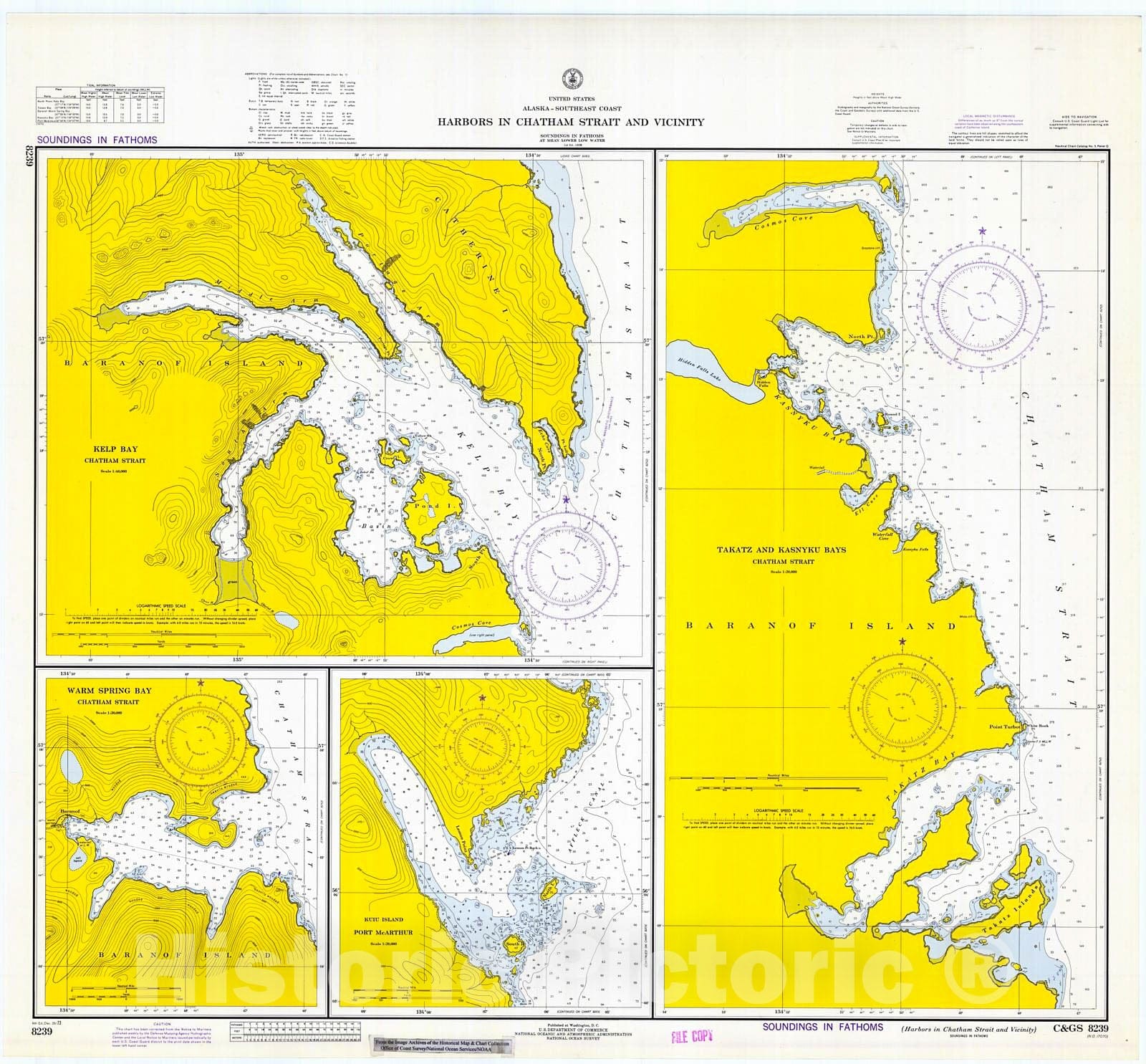 Historic Nautical Map - Harbors In Chatham Strai And Vicinity, 1973 NOAA Chart - Alaska (AK) - Vintage Wall Art
