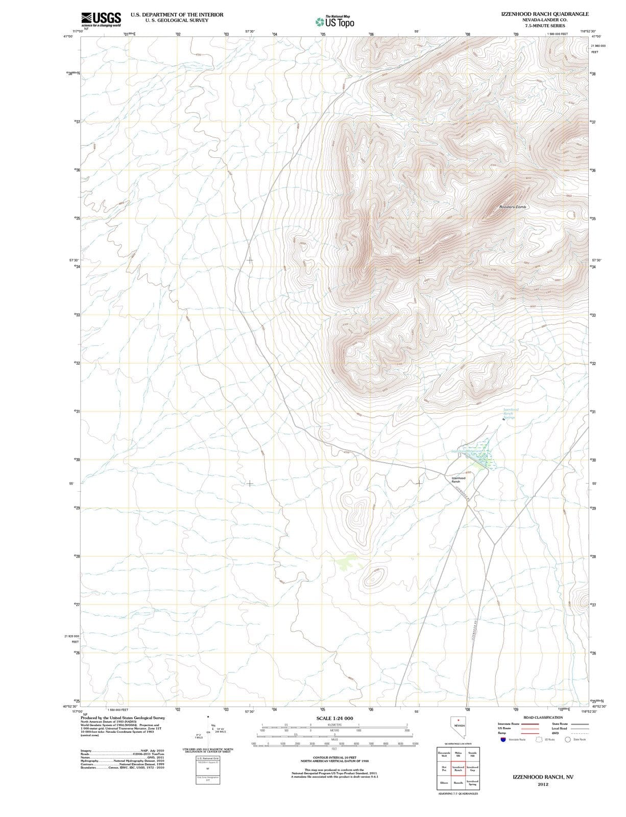2012 Izzenhood Ranch, NV - Nevada - USGS Topographic Map