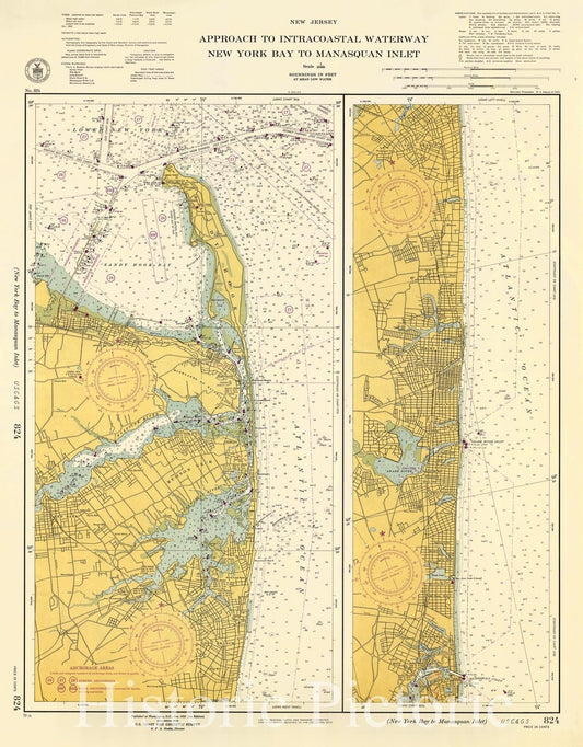 Historic Nautical Map - Approach To Intracoastal Waterway : New York Bay To Manasquan Inlet, 1953 NOAA Chart - New Jersey (NJ) - Vintage Wall Art