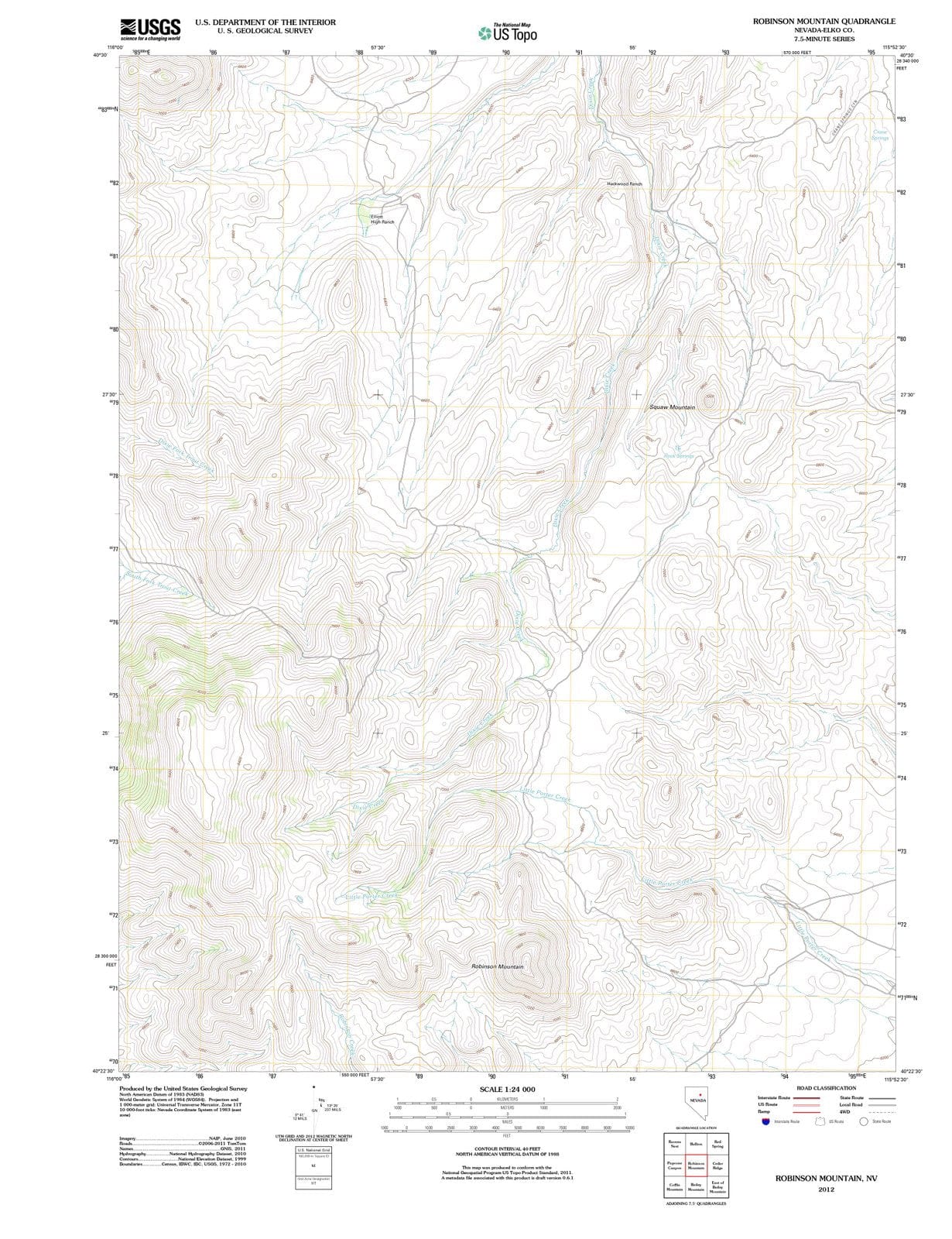 2012 Robinson Mountain, NV - Nevada - USGS Topographic Map