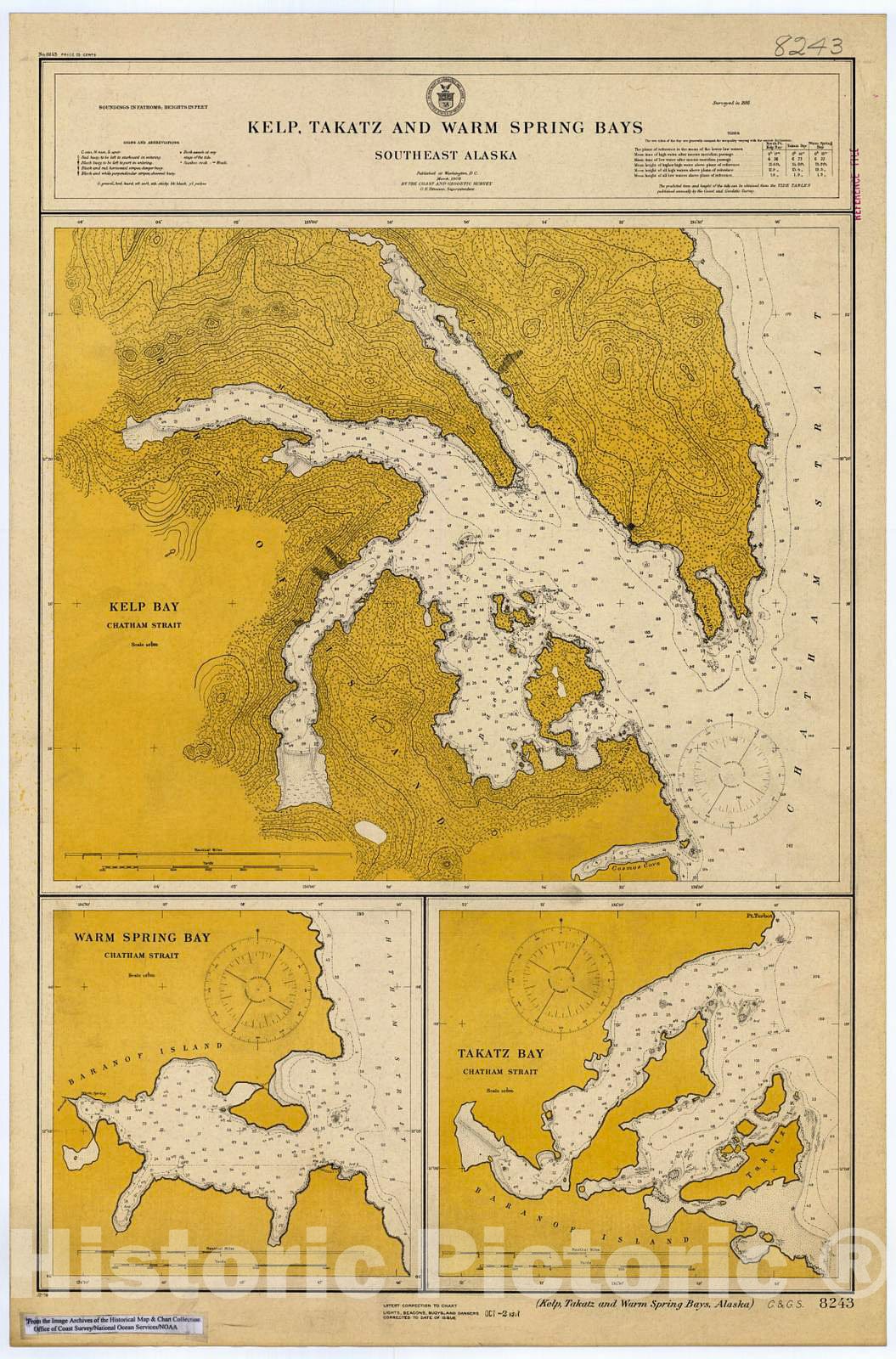 Historic Nautical Map - Kelp, Takatz & Warm Spring Bays, Ak, 1912 NOAA Chart - Alaska (AK) - Vintage Wall Art