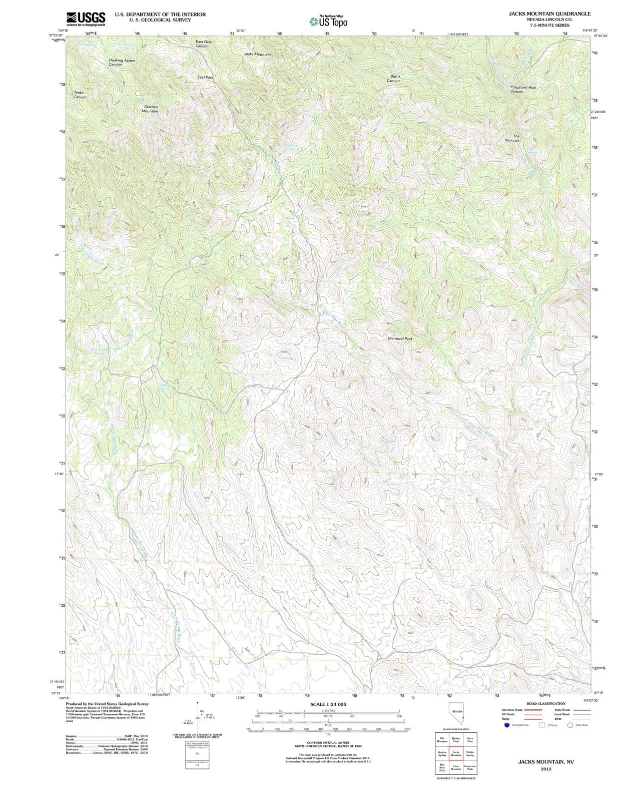2012 Jacks Mountain, NV - Nevada - USGS Topographic Map