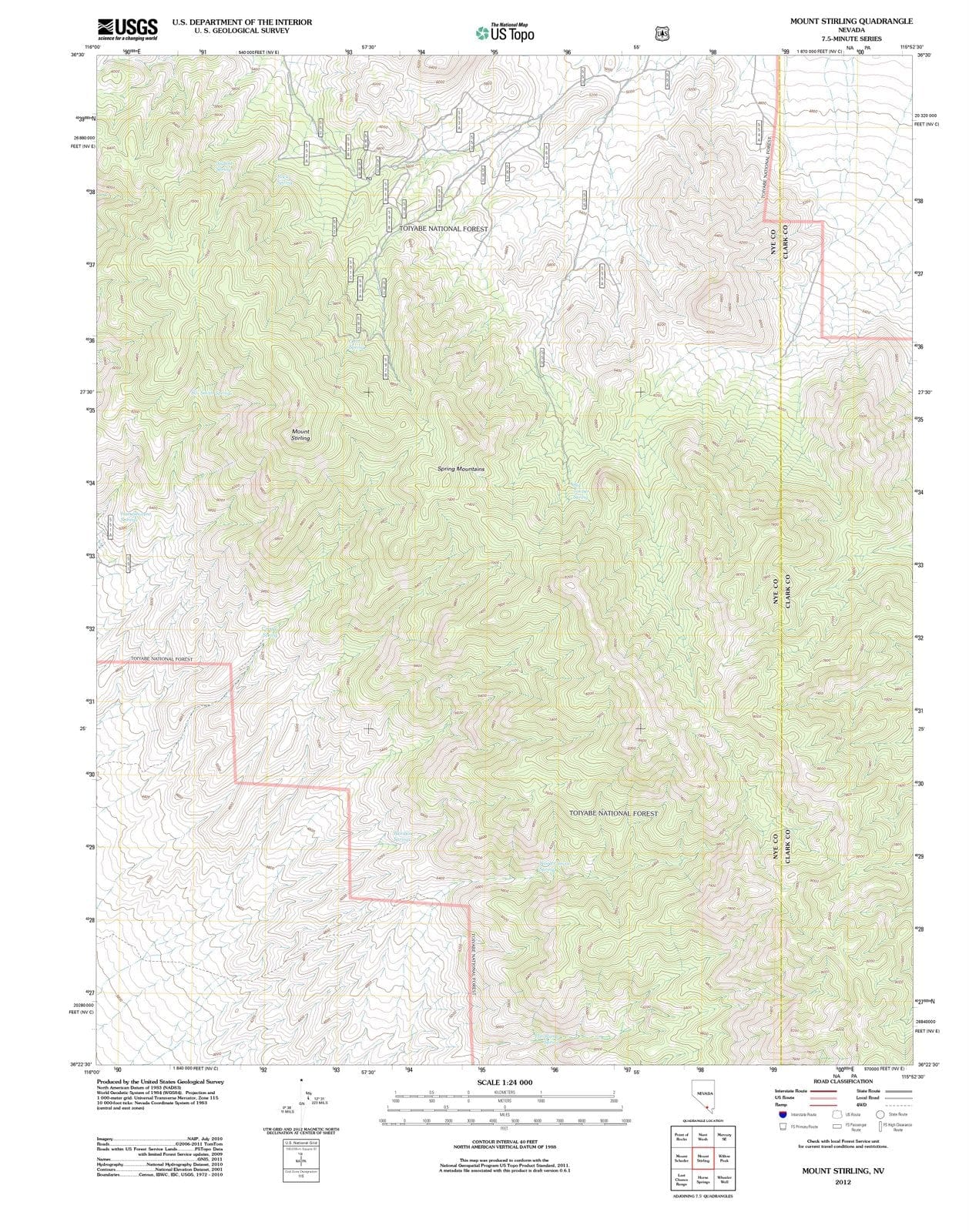 2012 Mount Stirling, NV - Nevada - USGS Topographic Map
