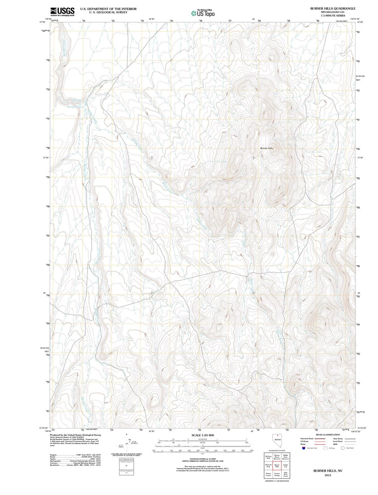 2012 Burner Hills, NV - Nevada - USGS Topographic Map