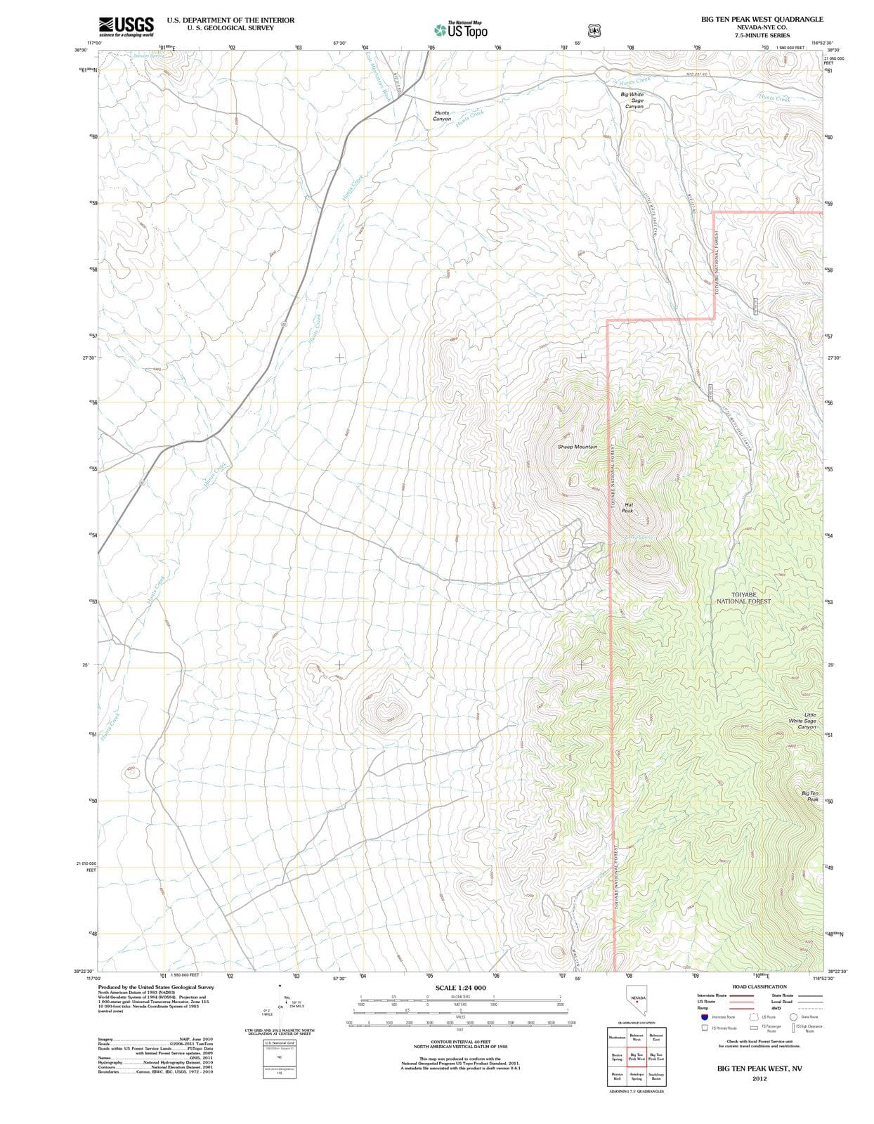 2012 Big Ten Peak West, NV - Nevada - USGS Topographic Map