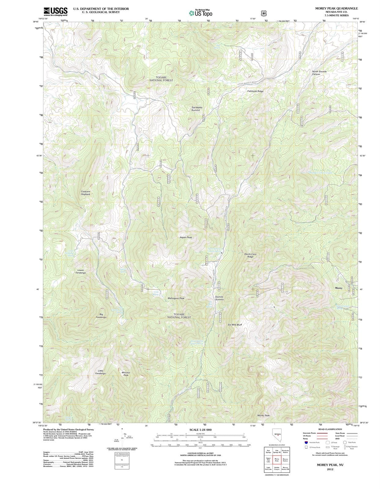 2012 Morey Peak, NV - Nevada - USGS Topographic Map