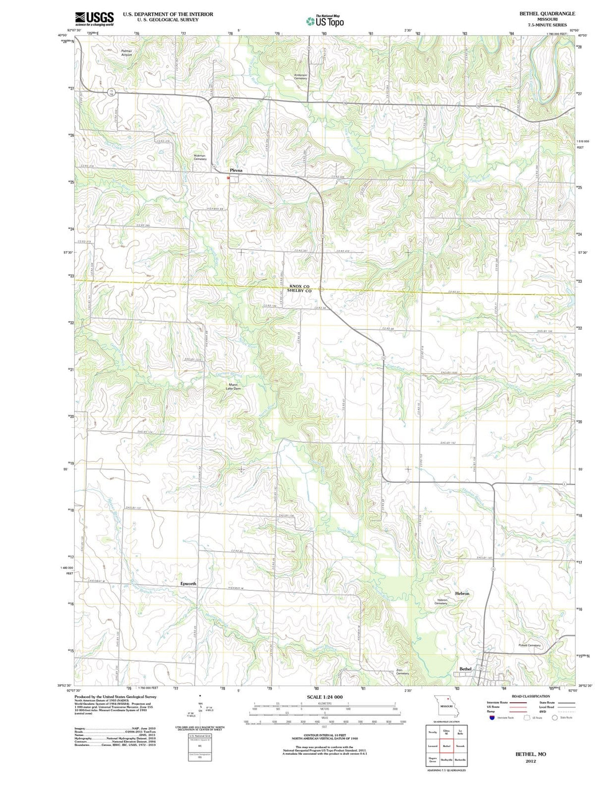 2012 Bethel, MO - Missouri - USGS Topographic Map