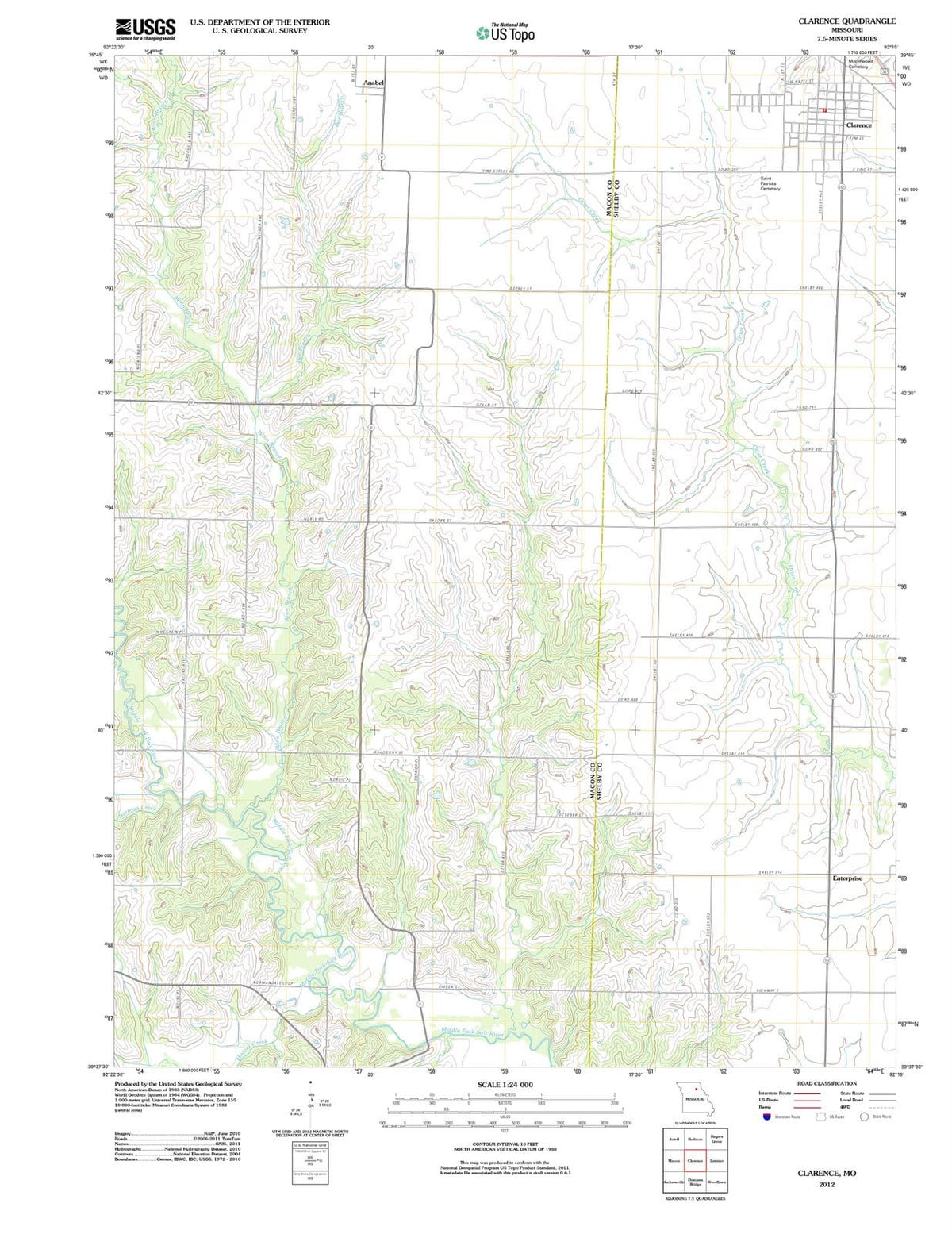 2012 Clarence, MO - Missouri - USGS Topographic Map