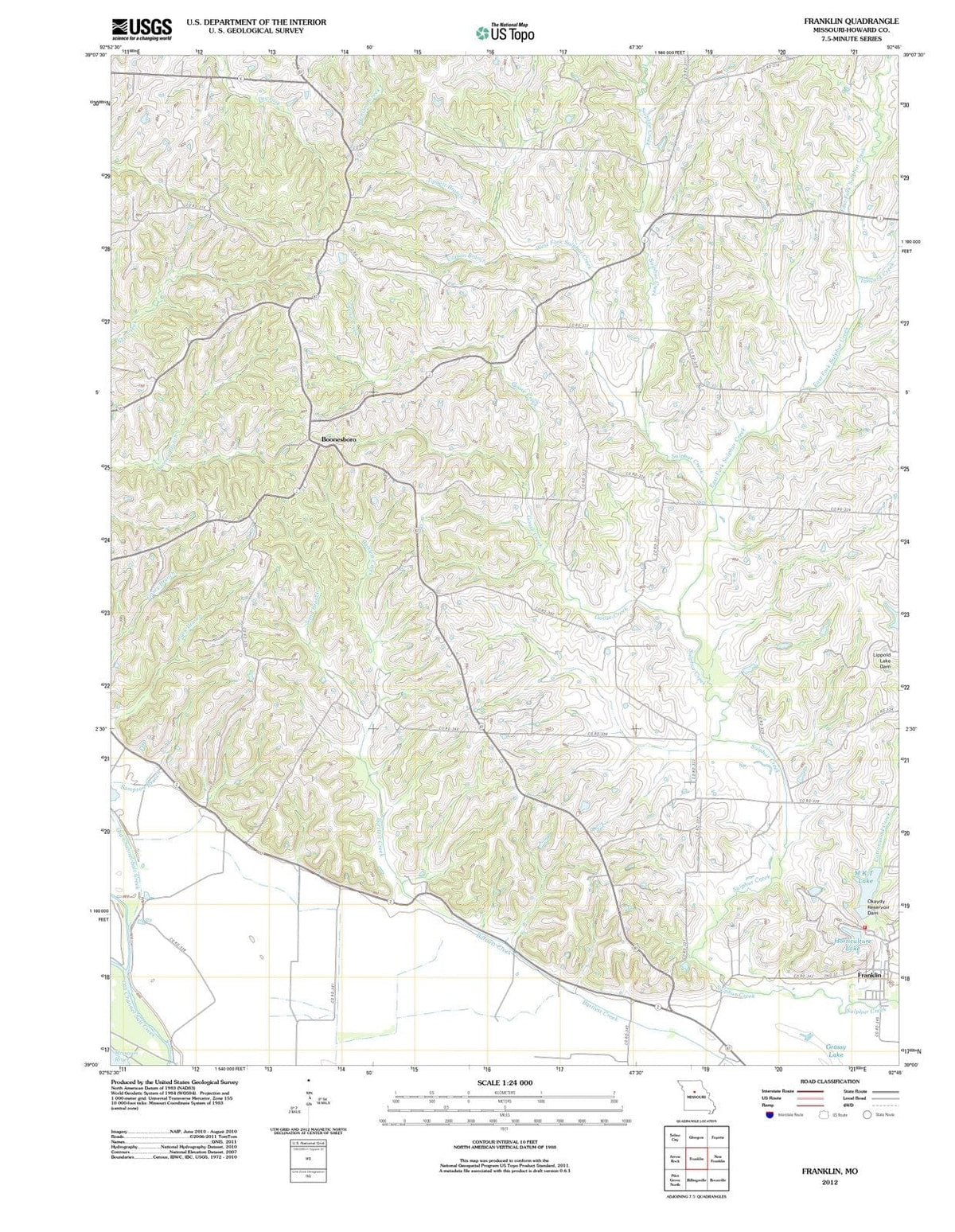 2012 Franklin, MO - Missouri - USGS Topographic Map