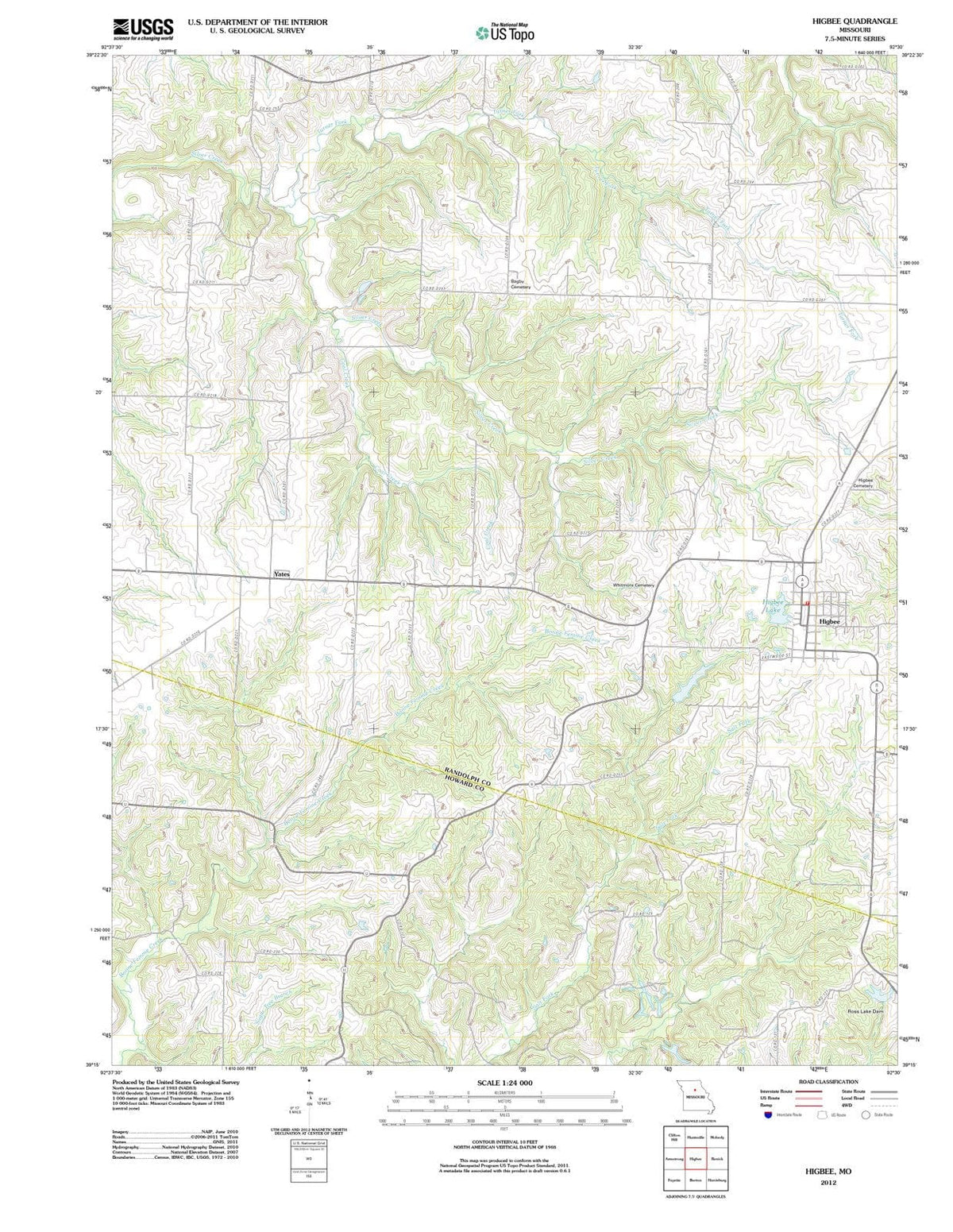 2012 Higbee, MO - Missouri - USGS Topographic Map