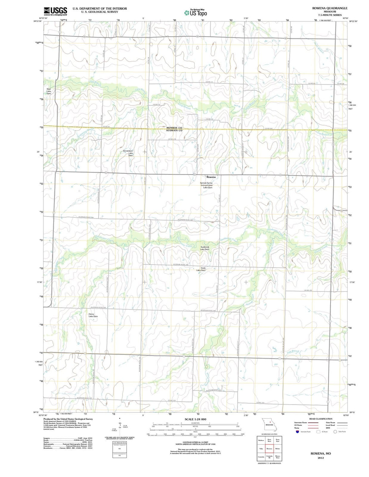 2012 Rowena, MO - Missouri - USGS Topographic Map