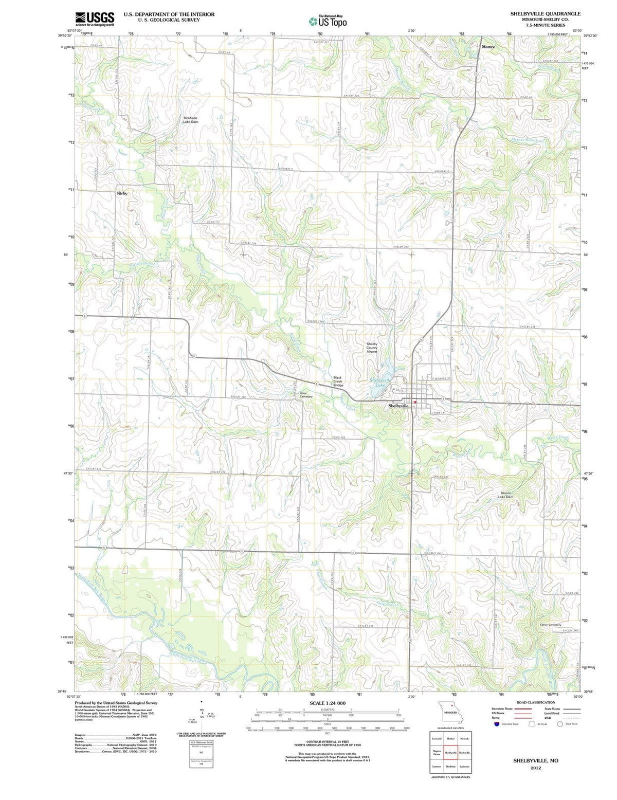 2012 Shelbyville, MO - Missouri - USGS Topographic Map