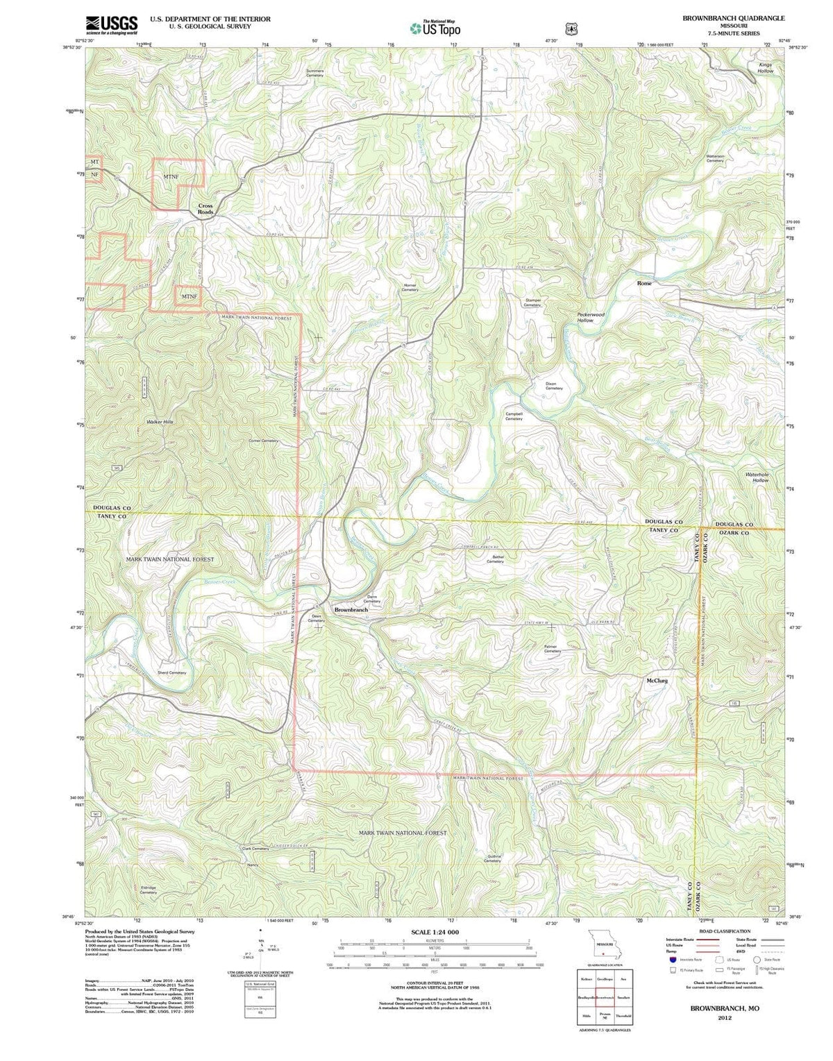 2012 Brownbranch, MO - Missouri - USGS Topographic Map