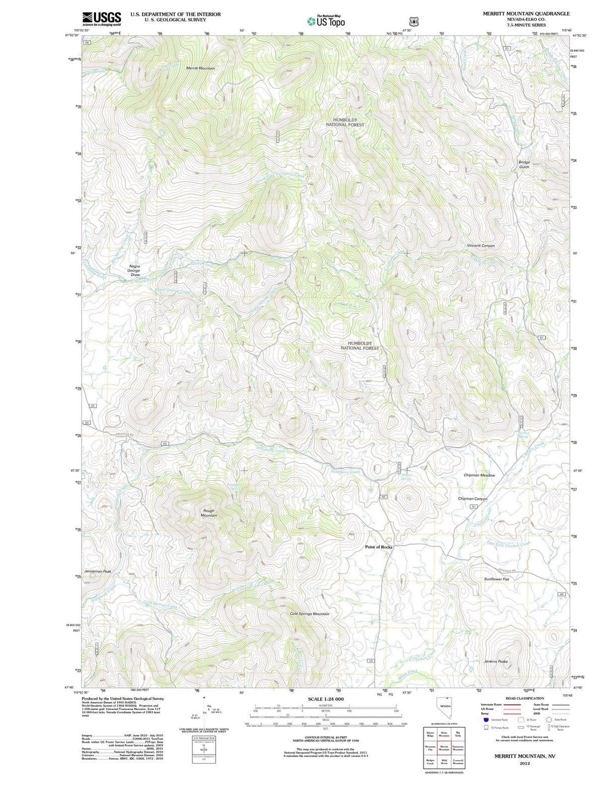 2012 Merritt Mountain, NV - Nevada - USGS Topographic Map