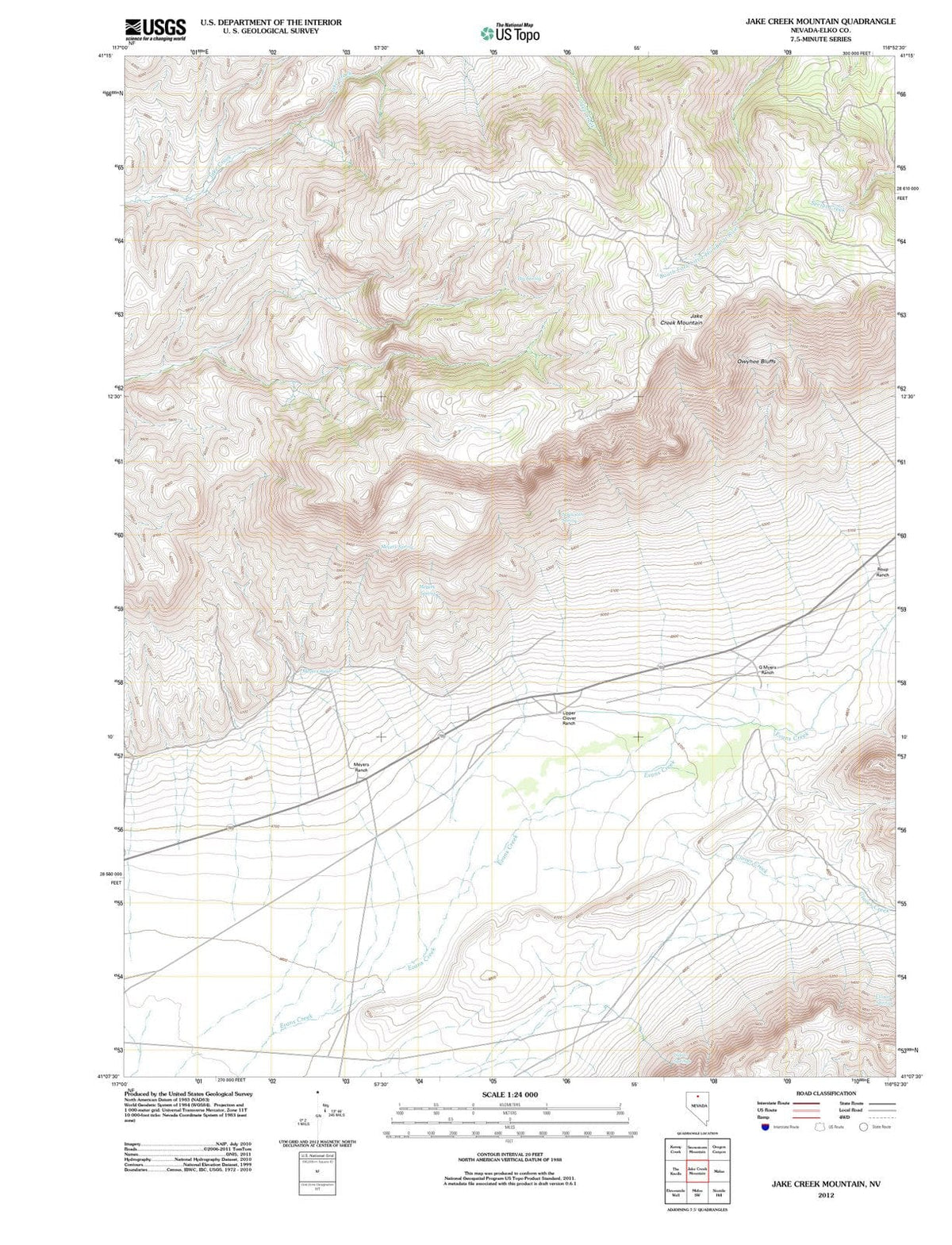 2012 Jake Creek Mountain, NV - Nevada - USGS Topographic Map