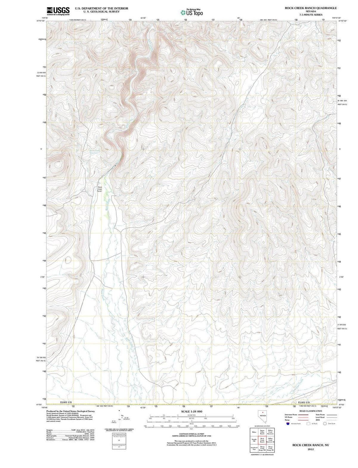 2012 Rock Creek Ranch, NV - Nevada - USGS Topographic Map