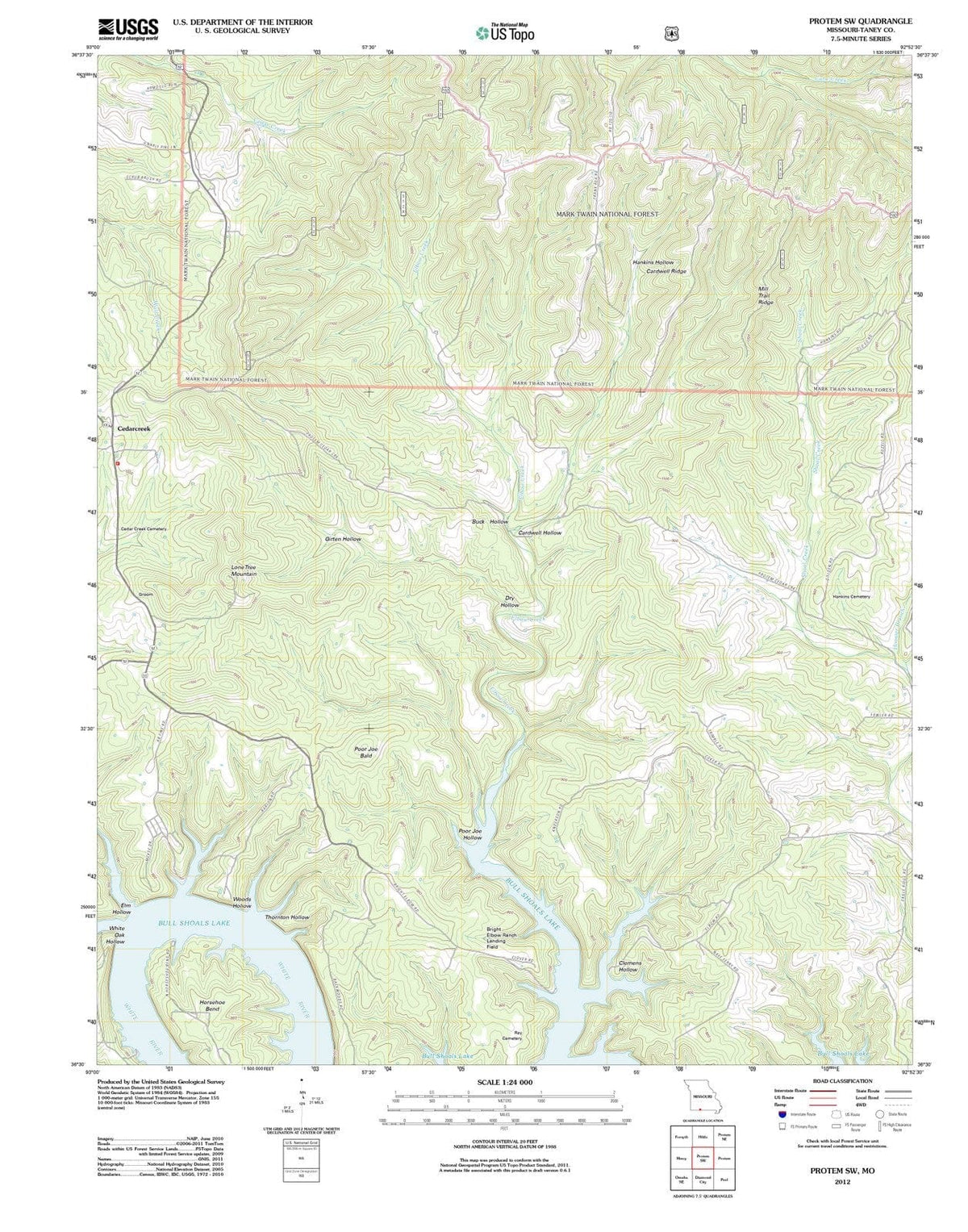 2012 Protem, MO - Missouri - USGS Topographic Map