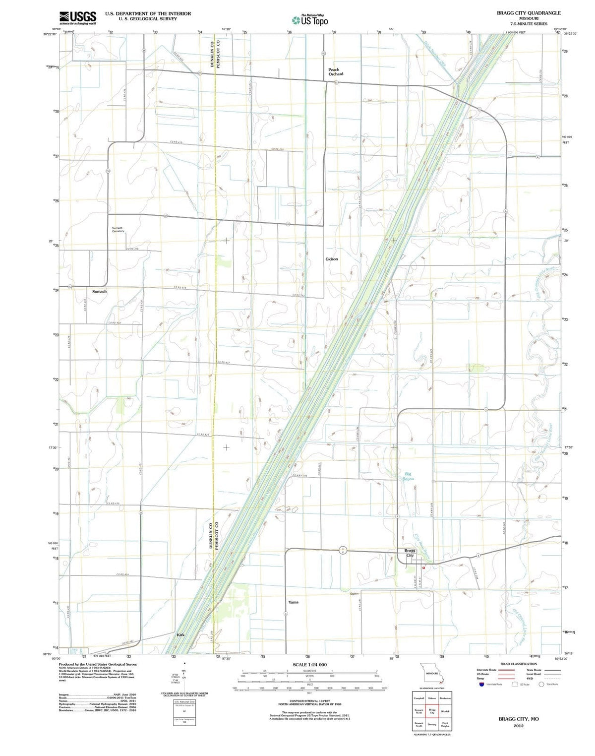 2012 Bragg City, MO - Missouri - USGS Topographic Map
