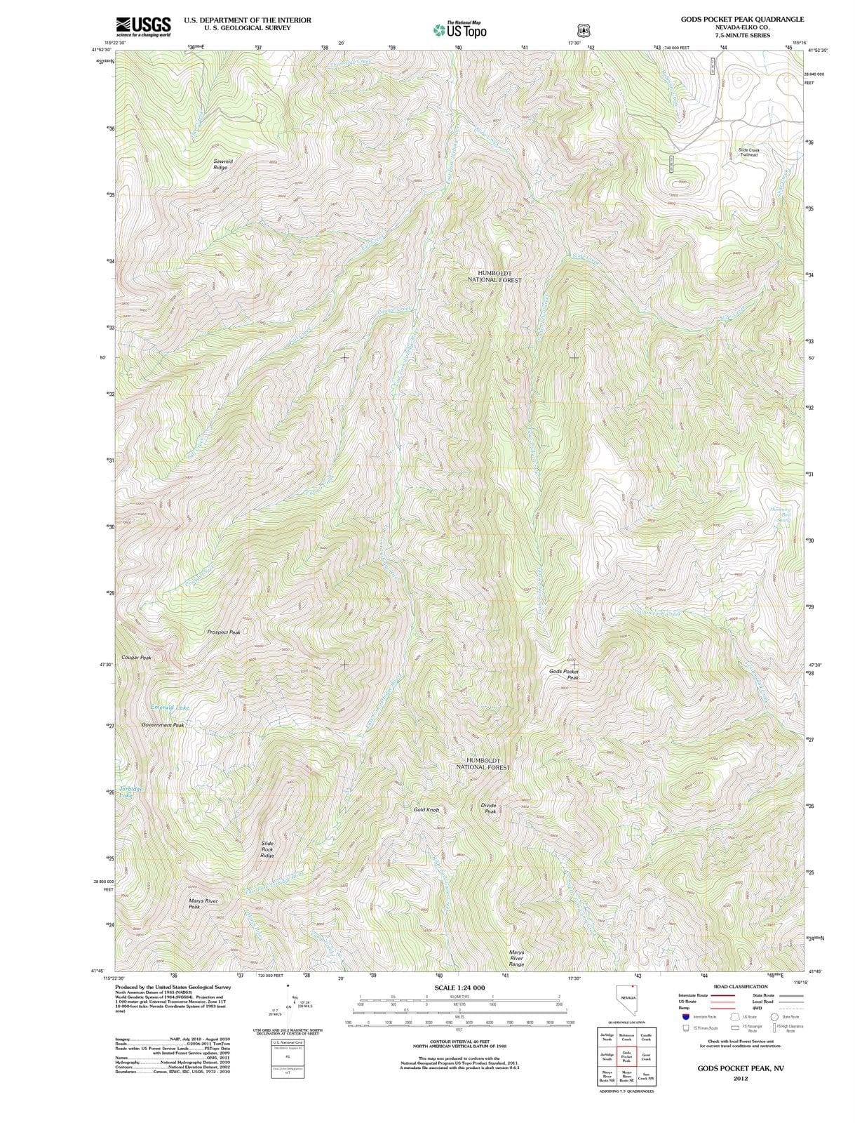2012 Gods Pocket Peak, NV - Nevada - USGS Topographic Map
