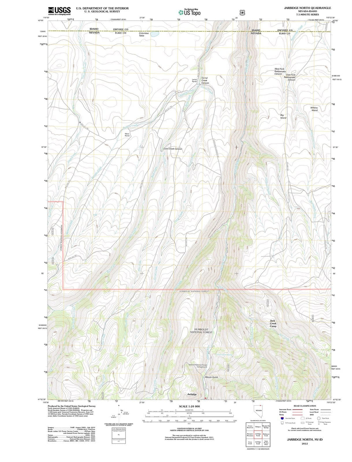 2012 Jarbidge North, NV - Nevada - USGS Topographic Map