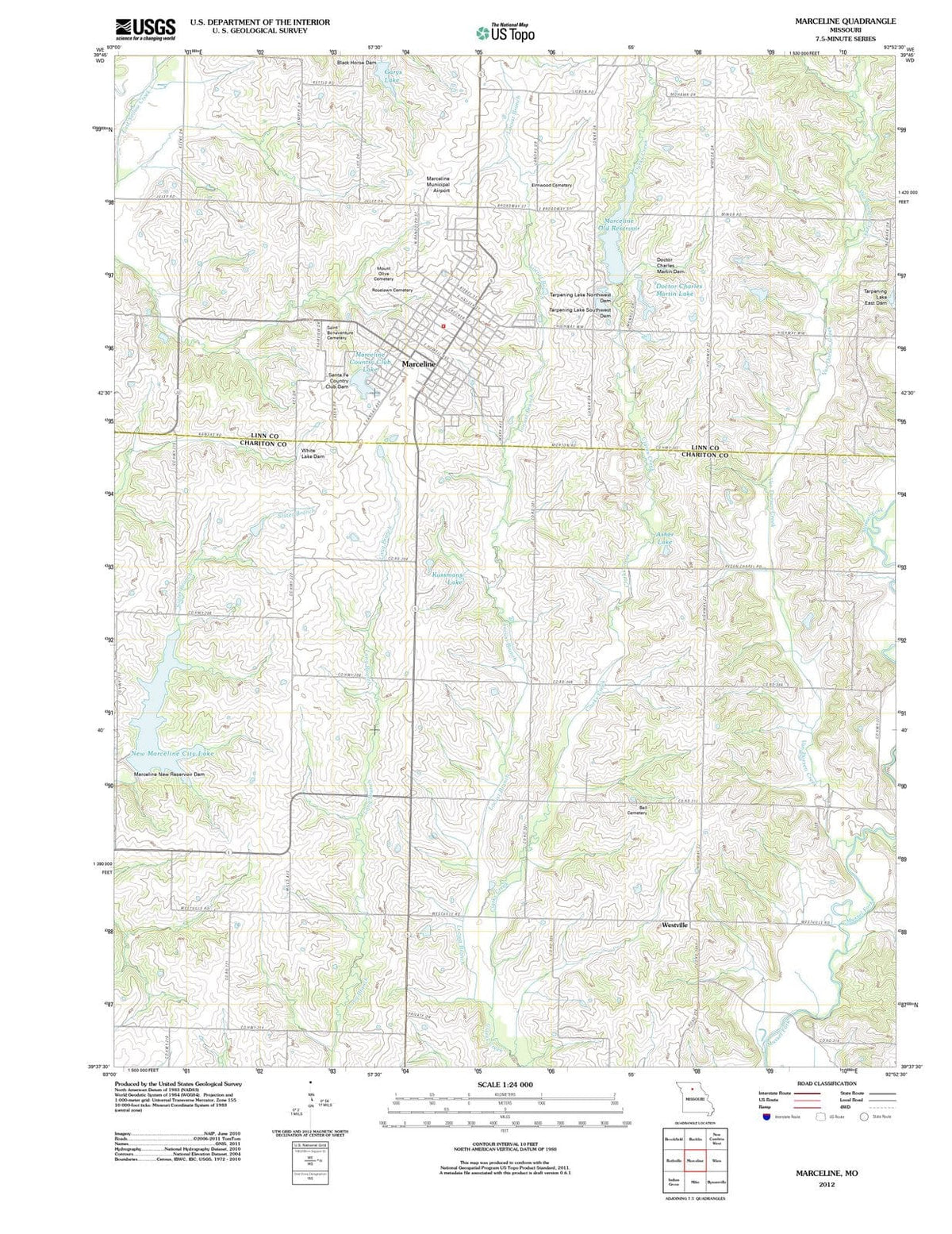 2012 Marceline, MO - Missouri - USGS Topographic Map