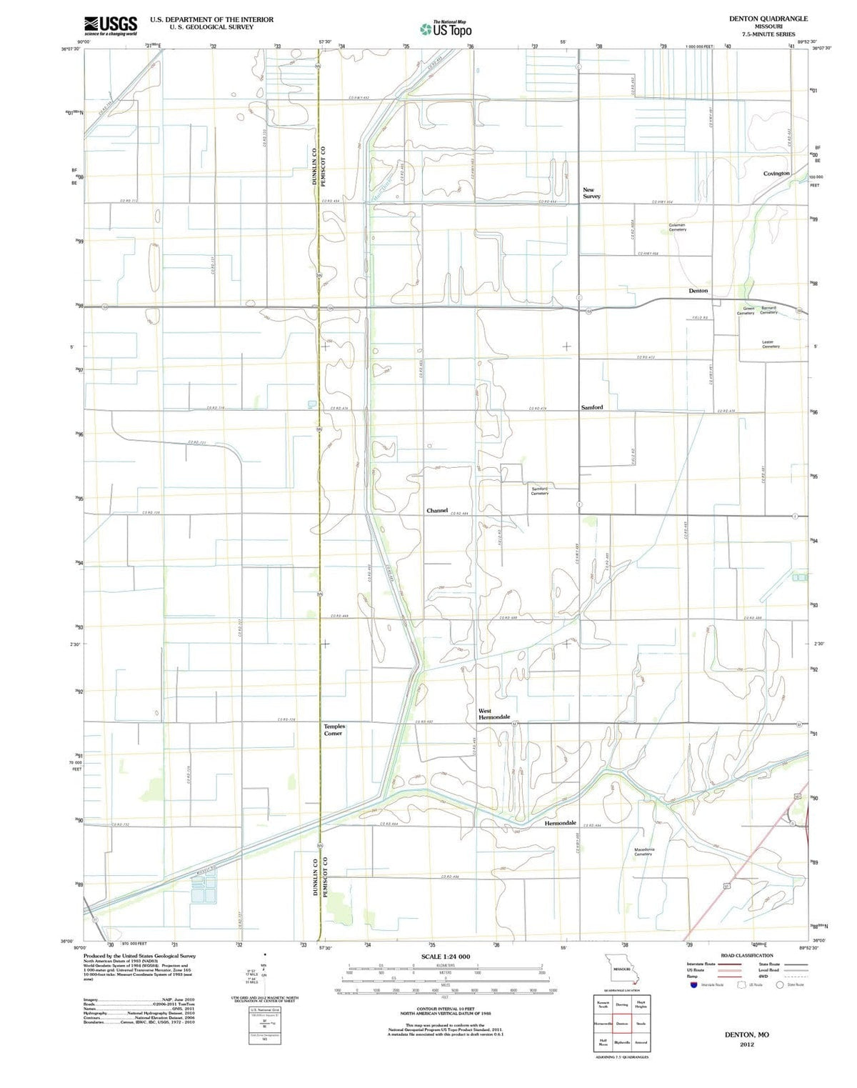 2012 Denton, MO - Missouri - USGS Topographic Map
