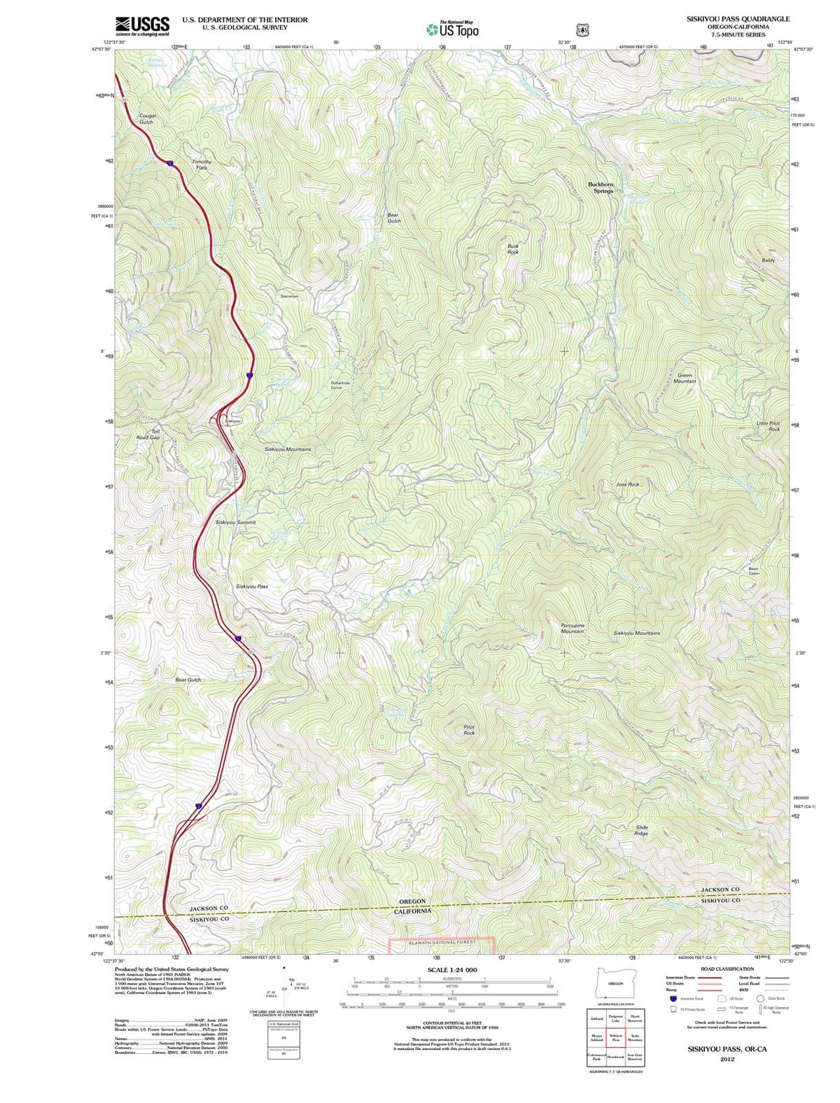 2012 Siskiyou Pass, OR - Oregon - USGS Topographic Map