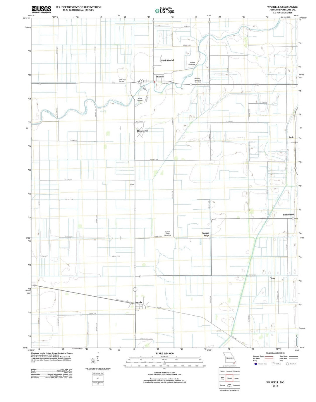 2012 Wardell, MO - Missouri - USGS Topographic Map