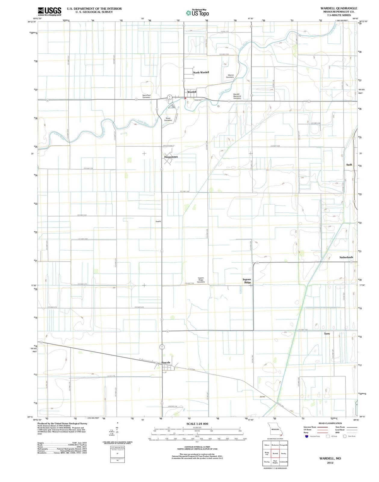 2012 Wardell, MO - Missouri - USGS Topographic Map