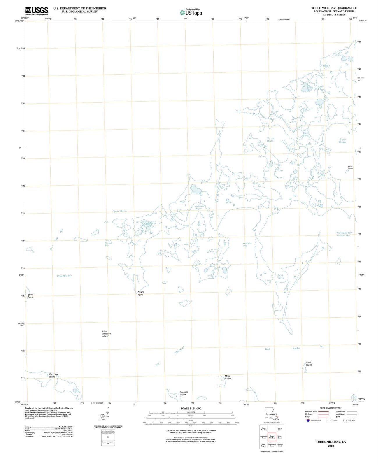 2012 Three Mile Bay, LA - Louisiana - USGS Topographic Map