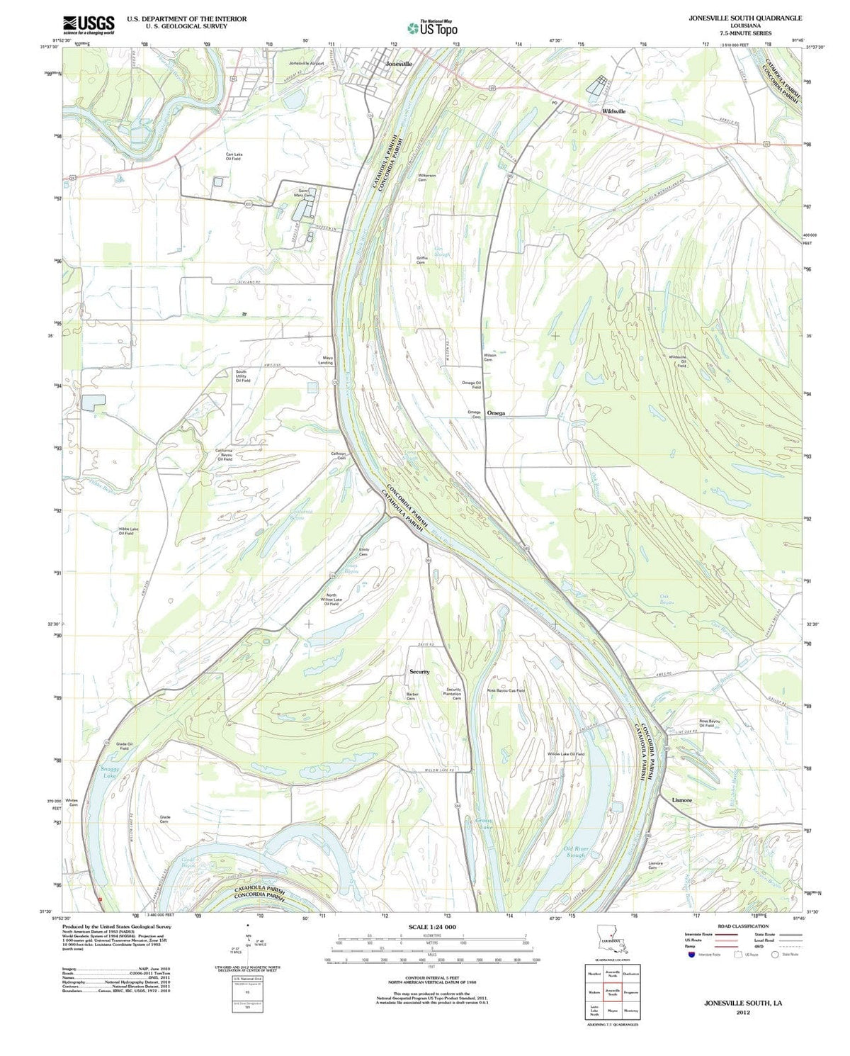 2012 Jonesville South, LA - Louisiana - USGS Topographic Map