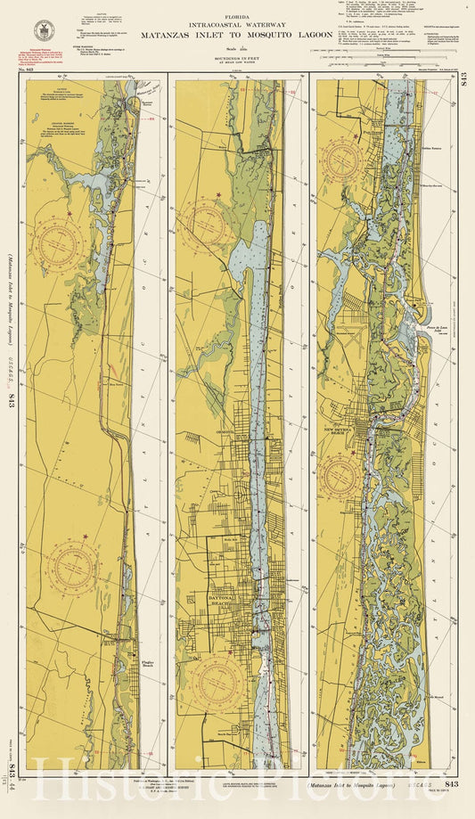 Matanzas Inlet to Mosquito Lagoon, 1952 - Nautical Chart Print
