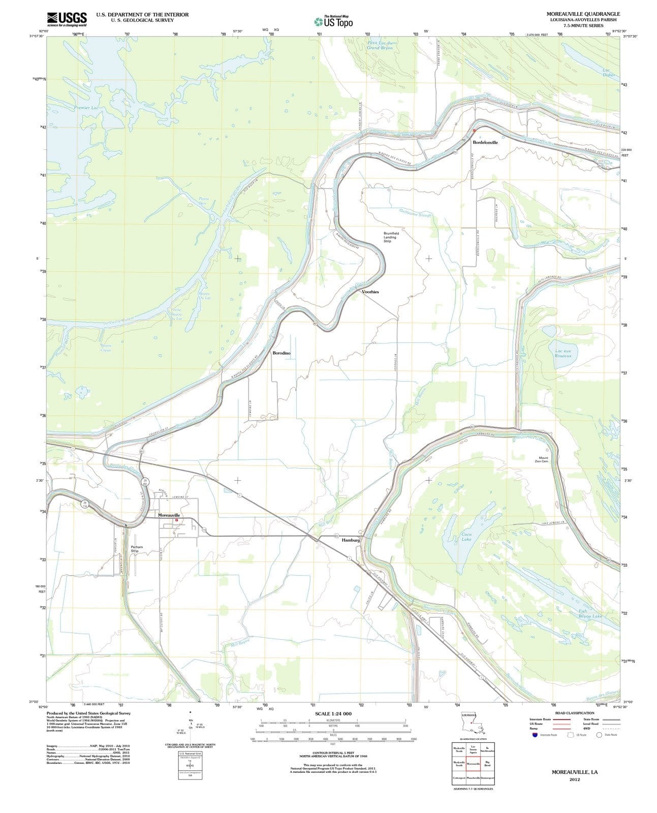 2012 Moreauville, LA - Louisiana - USGS Topographic Map