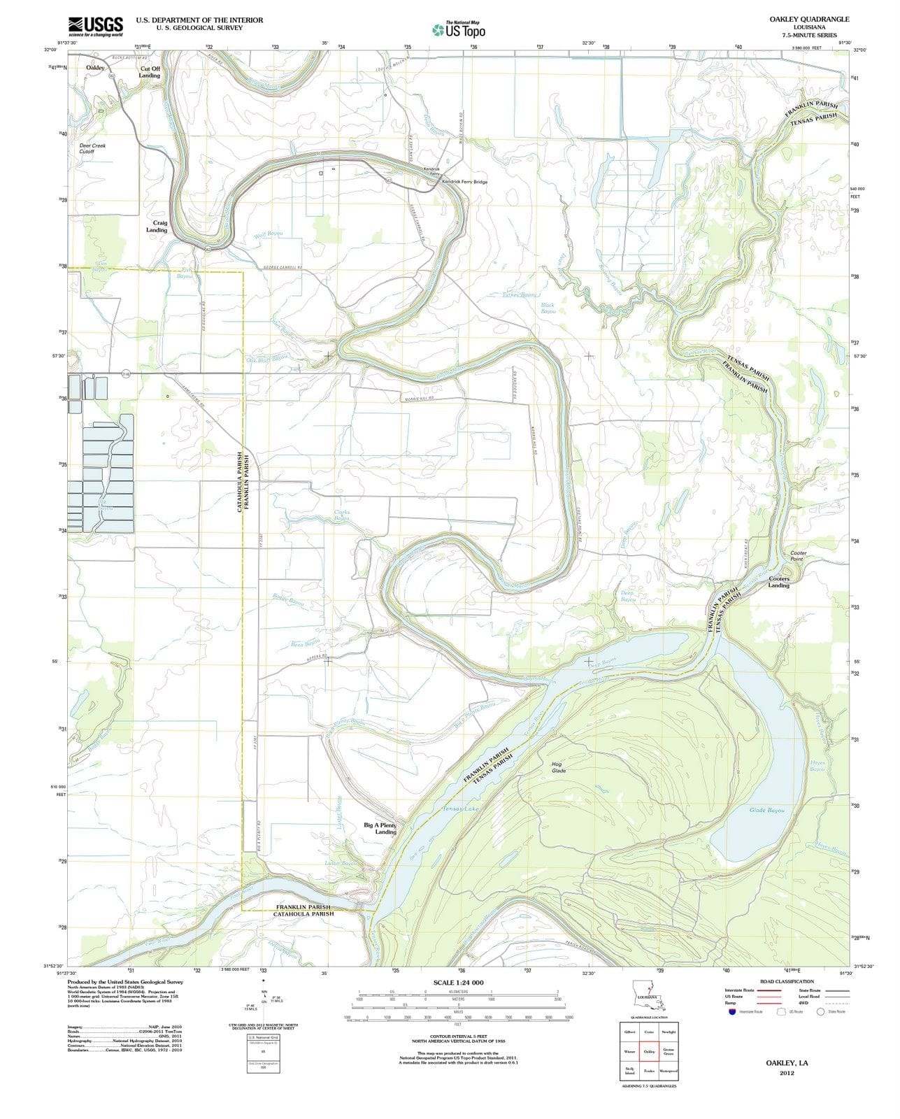 2012 Oakley, LA - Louisiana - USGS Topographic Map