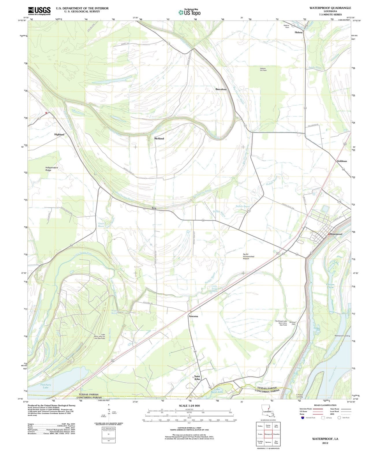 2012 Waterproof, LA - Louisiana - USGS Topographic Map