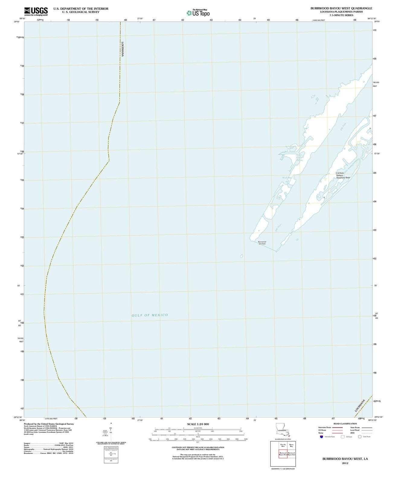2012 Burrwood Bayou West, LA - Louisiana - USGS Topographic Map