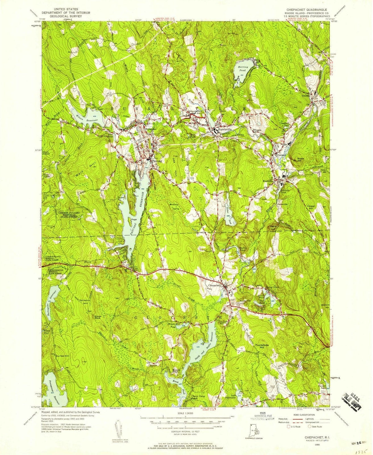 1955 Chepachet, RI - Rhode Island - USGS Topographic Map
