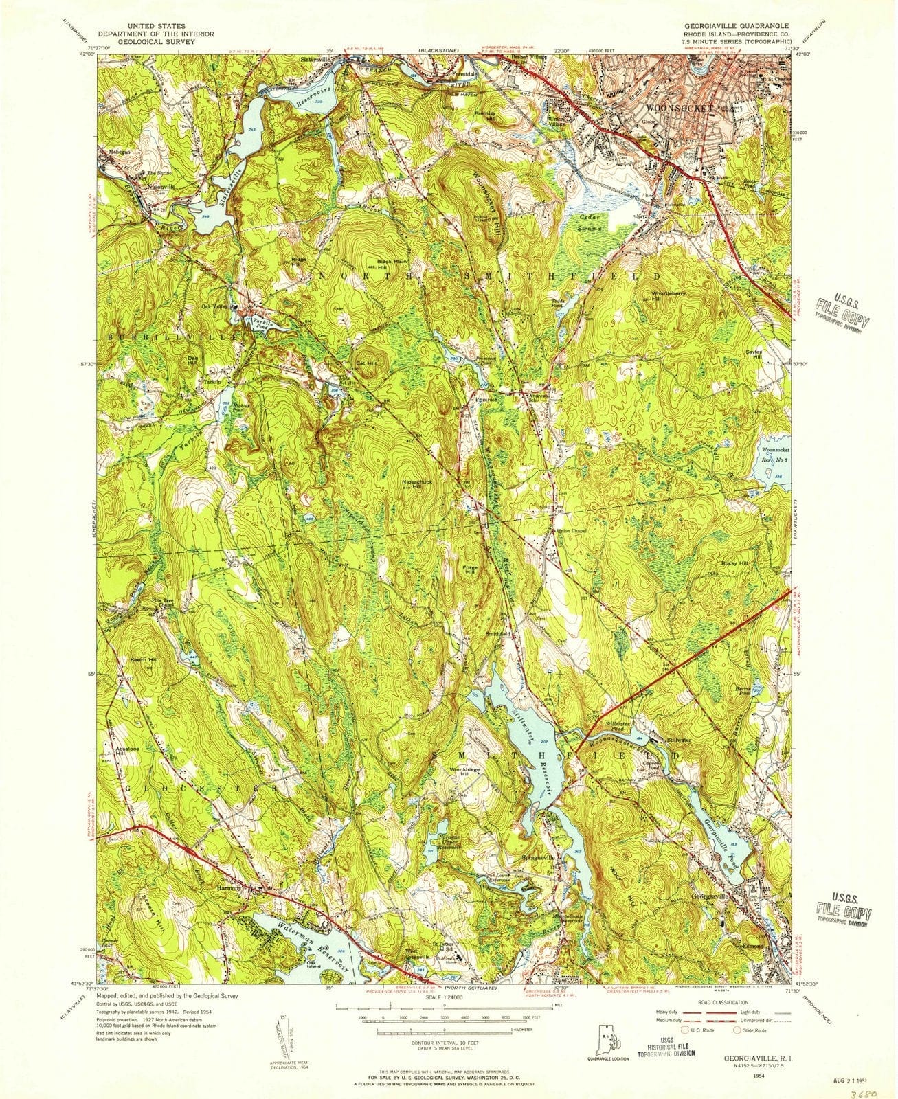 1954 Georgiaville, RI - Rhode Island - USGS Topographic Map