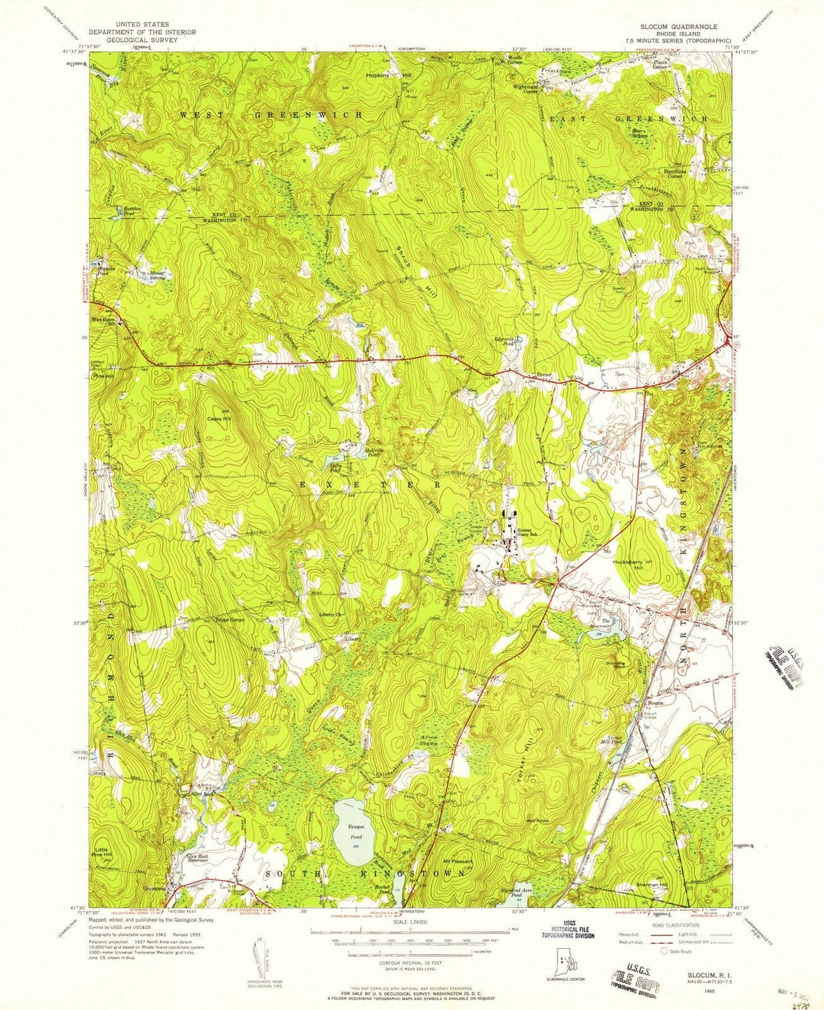 1955 Slocum, RI - Rhode Island - USGS Topographic Map