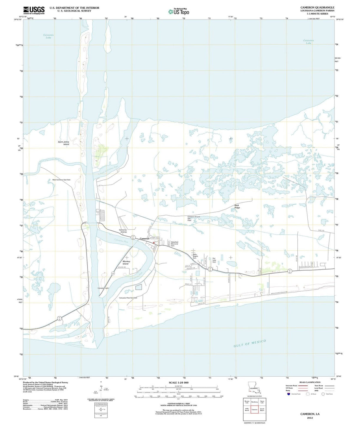 2012 Cameron, LA - Louisiana - USGS Topographic Map