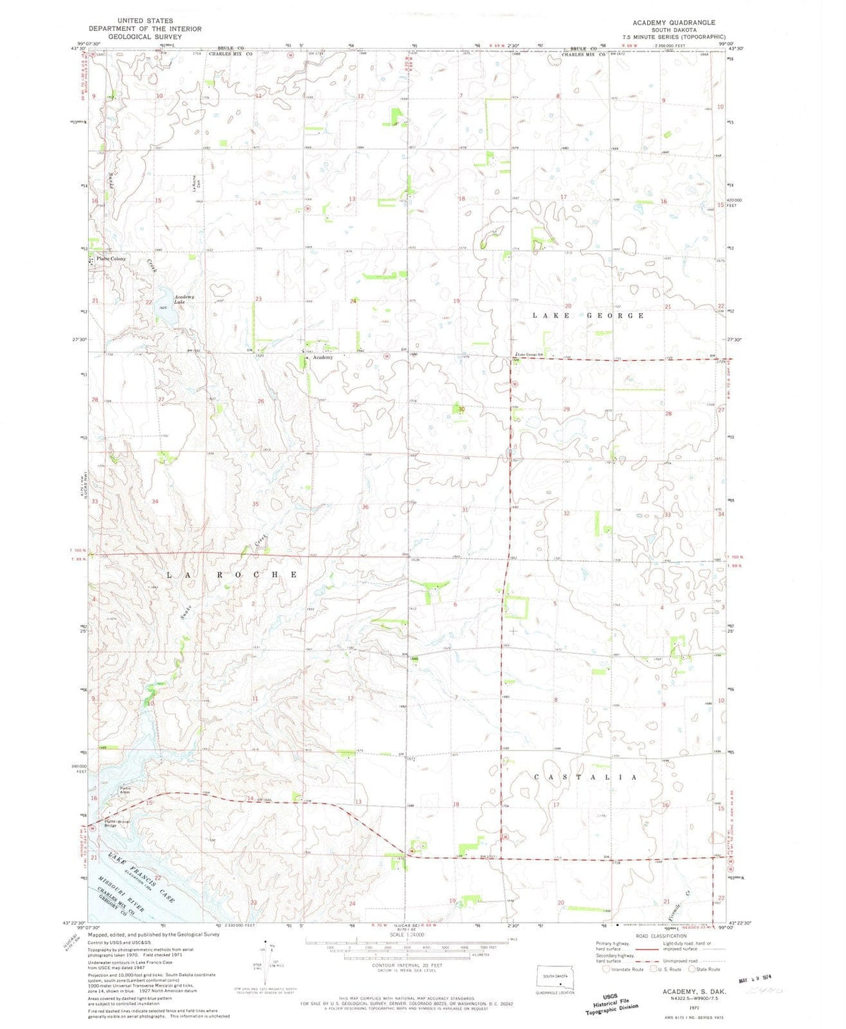 1971 Academy, SD - South Dakota - USGS Topographic Map