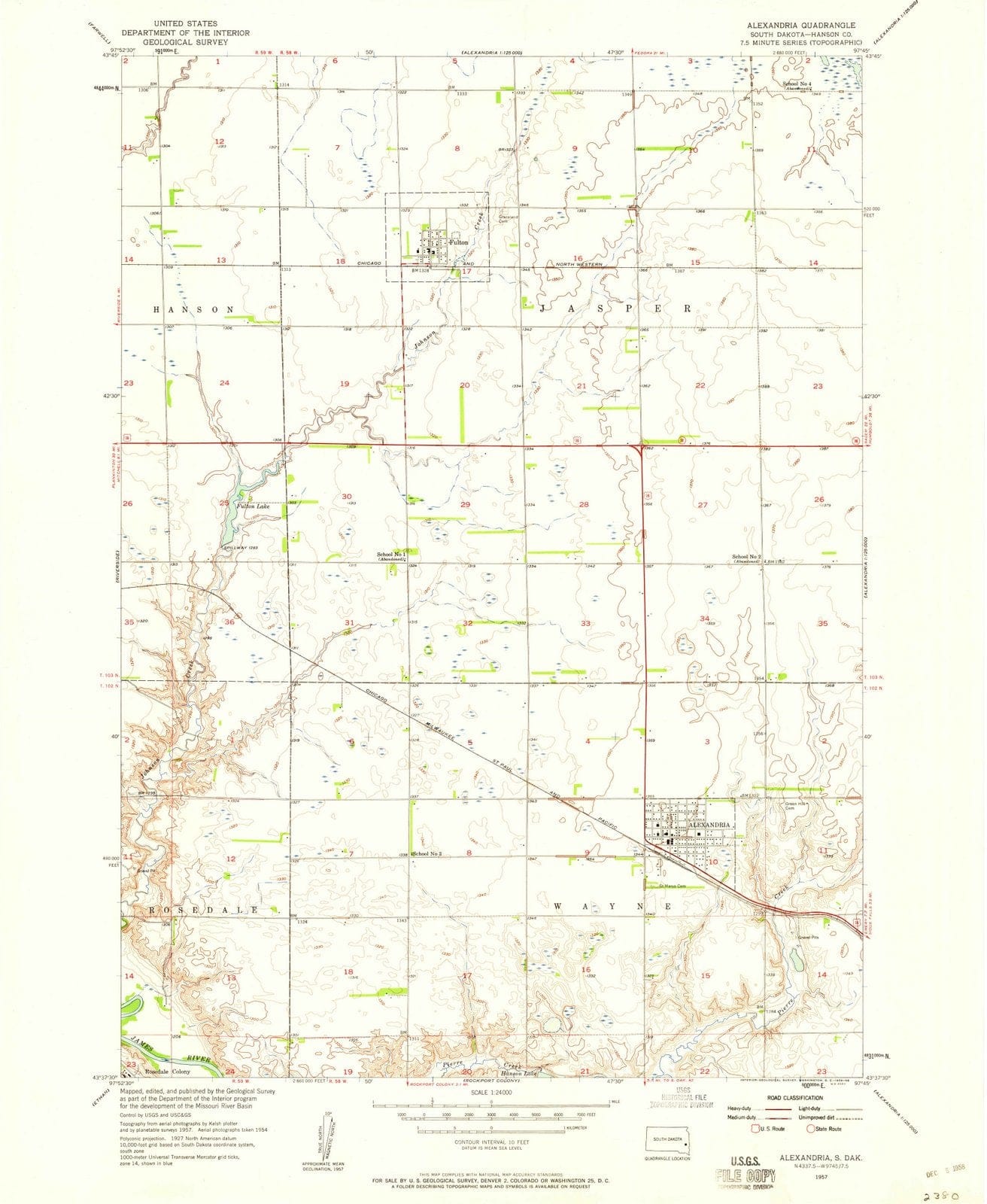 1957 Alexandria, SD - South Dakota - USGS Topographic Map