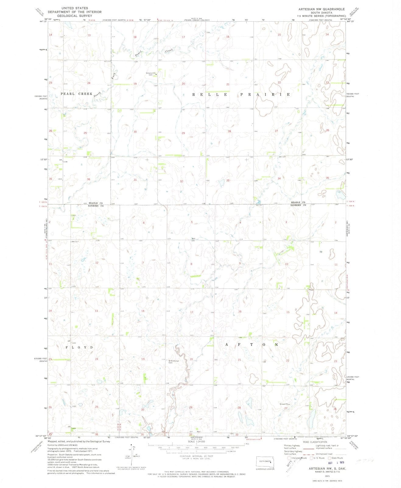 1971 Artesian, SD - South Dakota - USGS Topographic Map