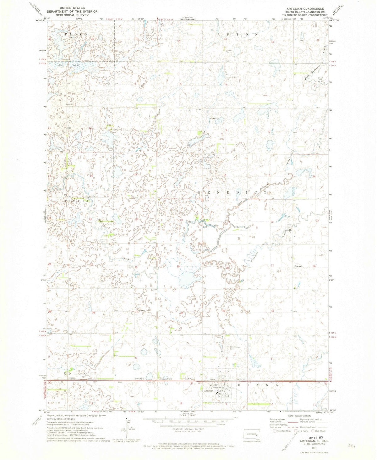 1971 Artesian, SD - South Dakota - USGS Topographic Map