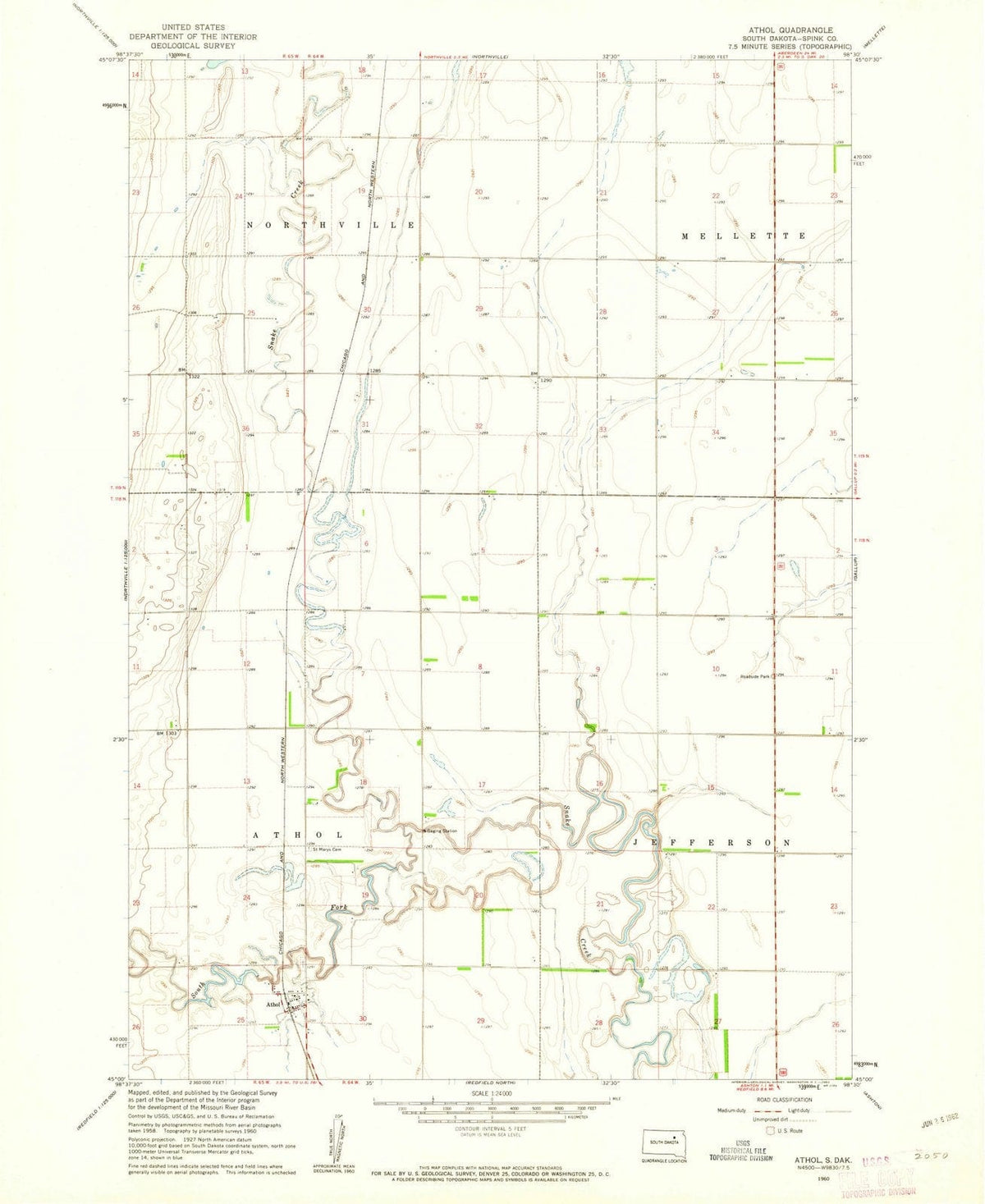 1960 Athol, SD - South Dakota - USGS Topographic Map