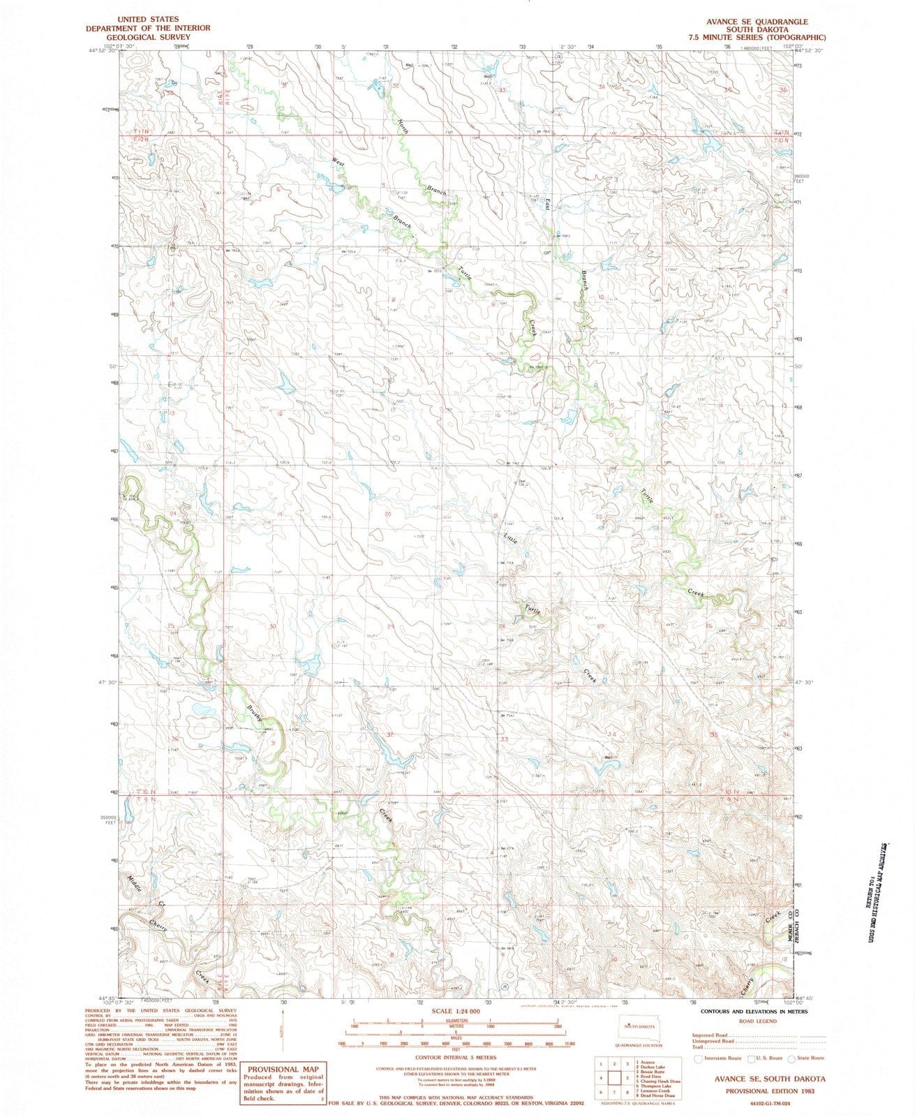 1983 Avance, SD - South Dakota - USGS Topographic Map