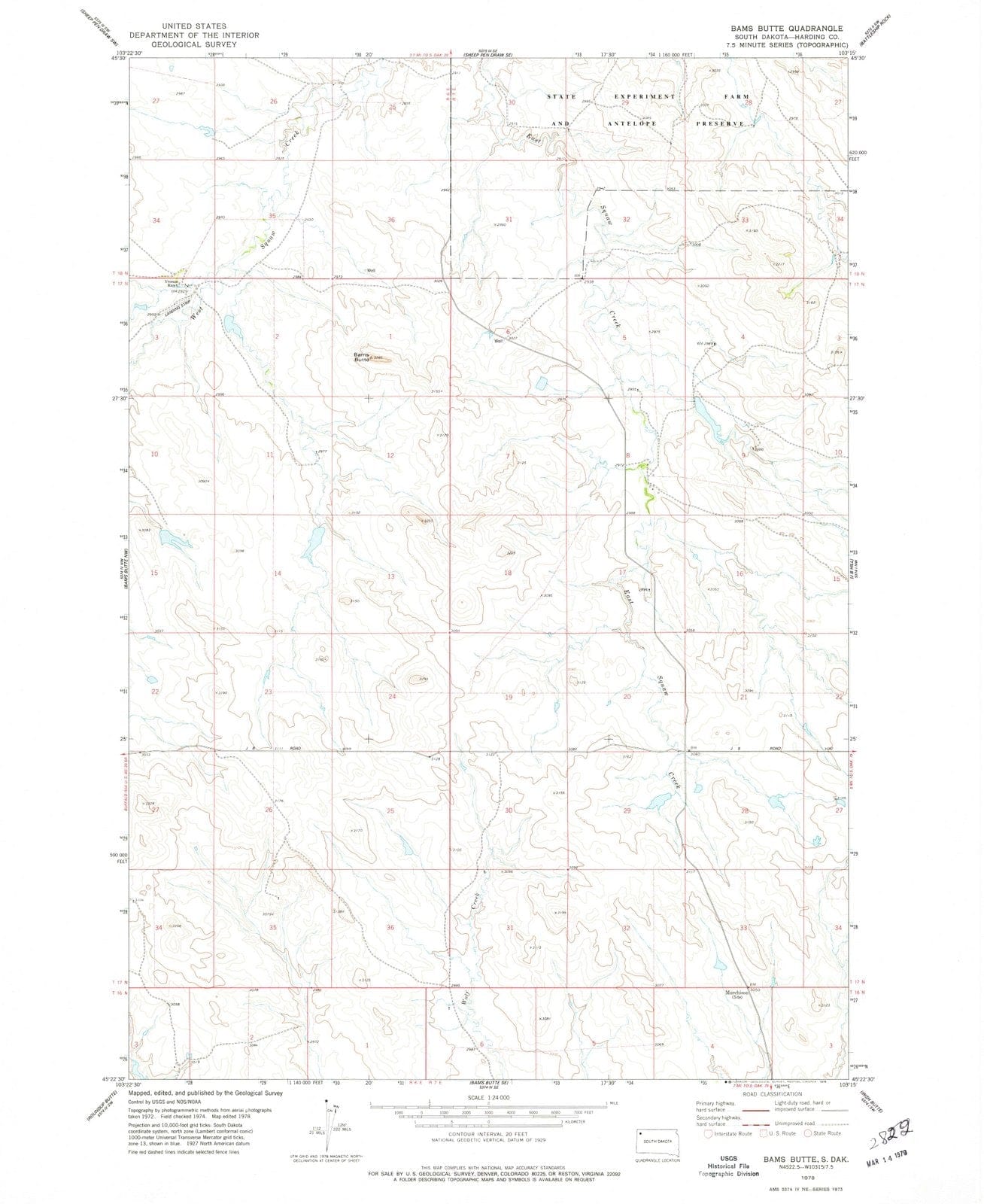 1978 Bams Butte, SD - South Dakota - USGS Topographic Map