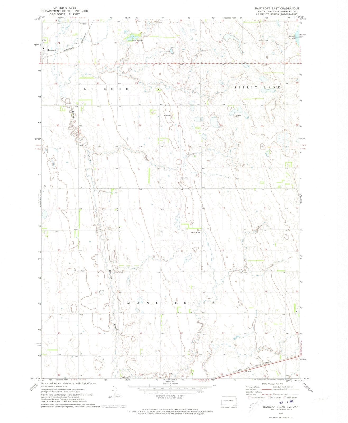 1971 Bancroft East, SD - South Dakota - USGS Topographic Map